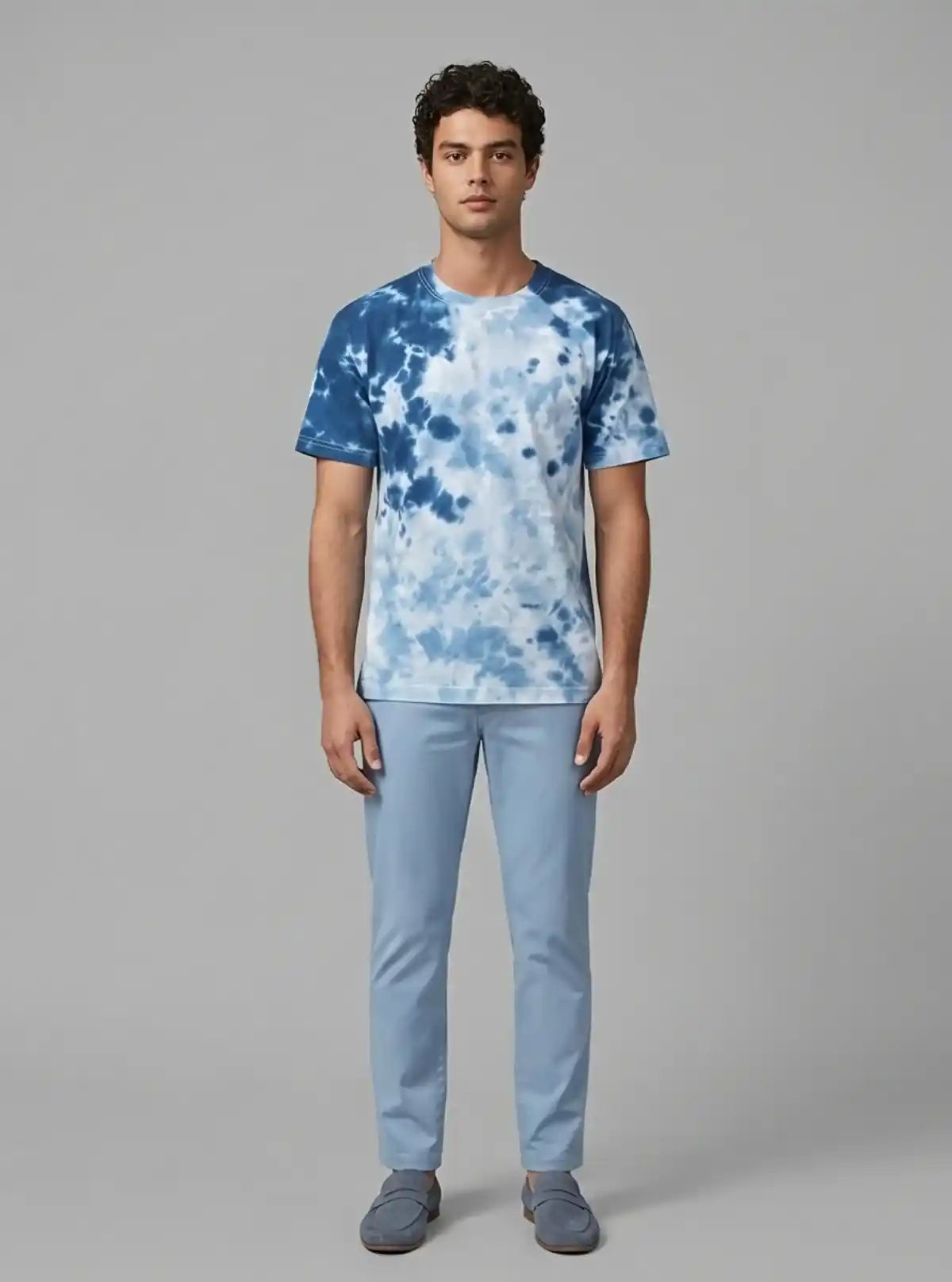 Men’s Blue Tie and Dye T-Shirt – Handcrafted Cotton Crew Neck Tee
