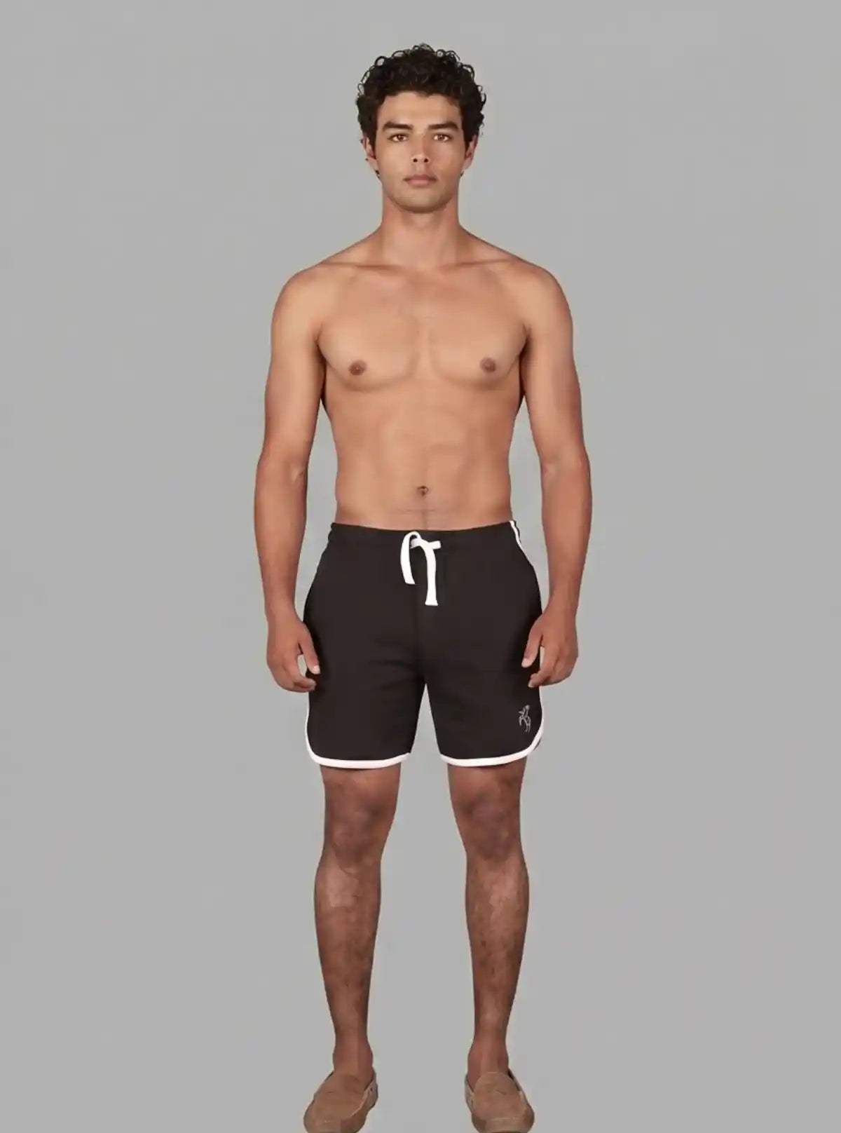 Men’s Black Cotton Fleece Shorts with White Piping – Boer & Fitch