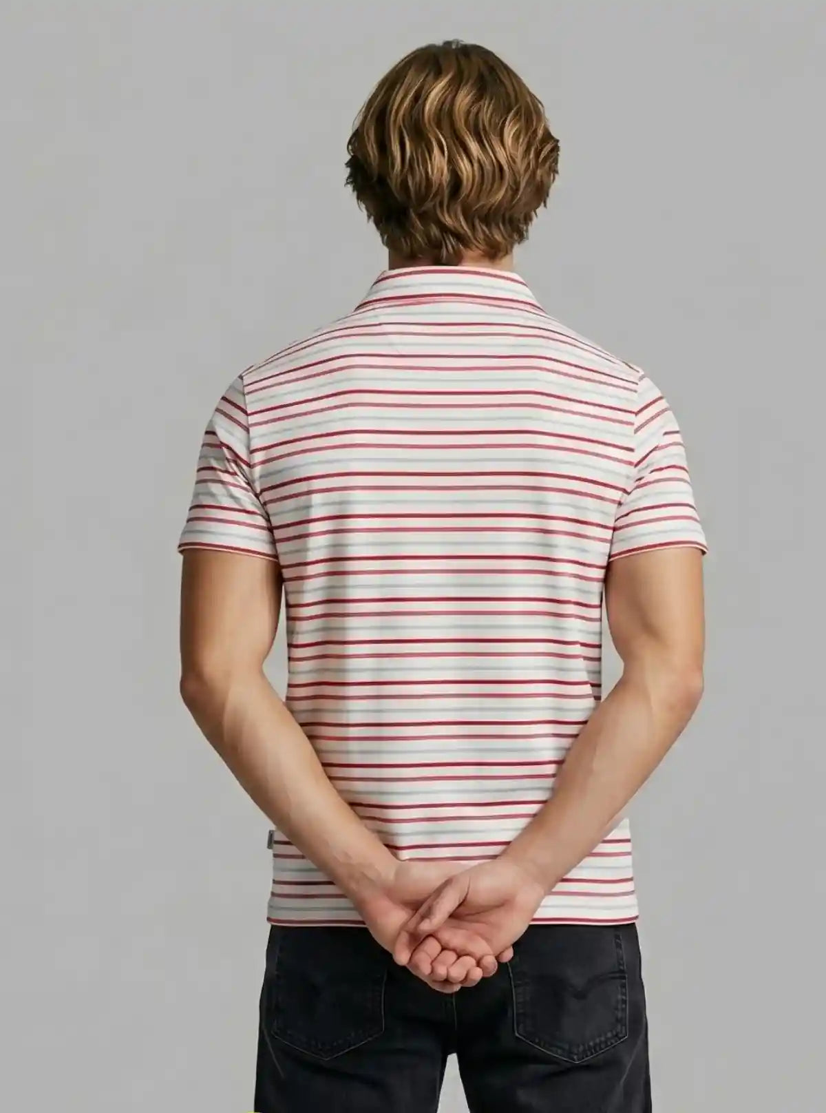 Men’s Red Striped Polo T-Shirt with Patch Pocket – Smart, Bold & Everyday Ready