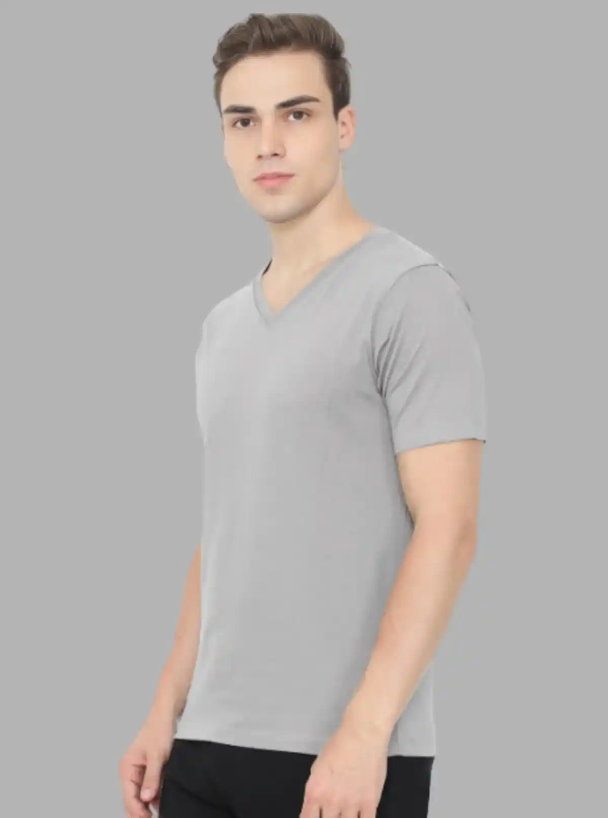 Men’s Grey Melange Basic V-Neck T-Shirt – Soft Cotton Everyday Essential