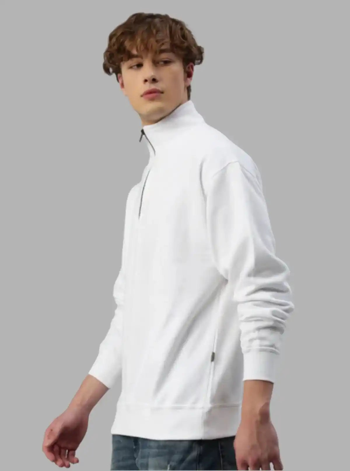 Men’s White Zipper Collar Cardigan – Timeless Elegance in Comfort