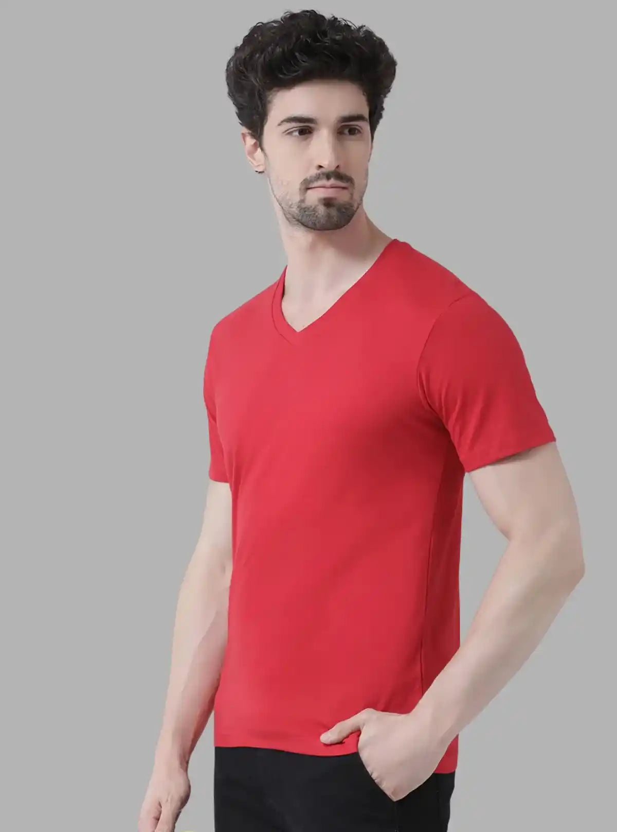 Men’s Red Basic V-Neck T-Shirt – Classic Fit Cotton Tee for Daily Wear