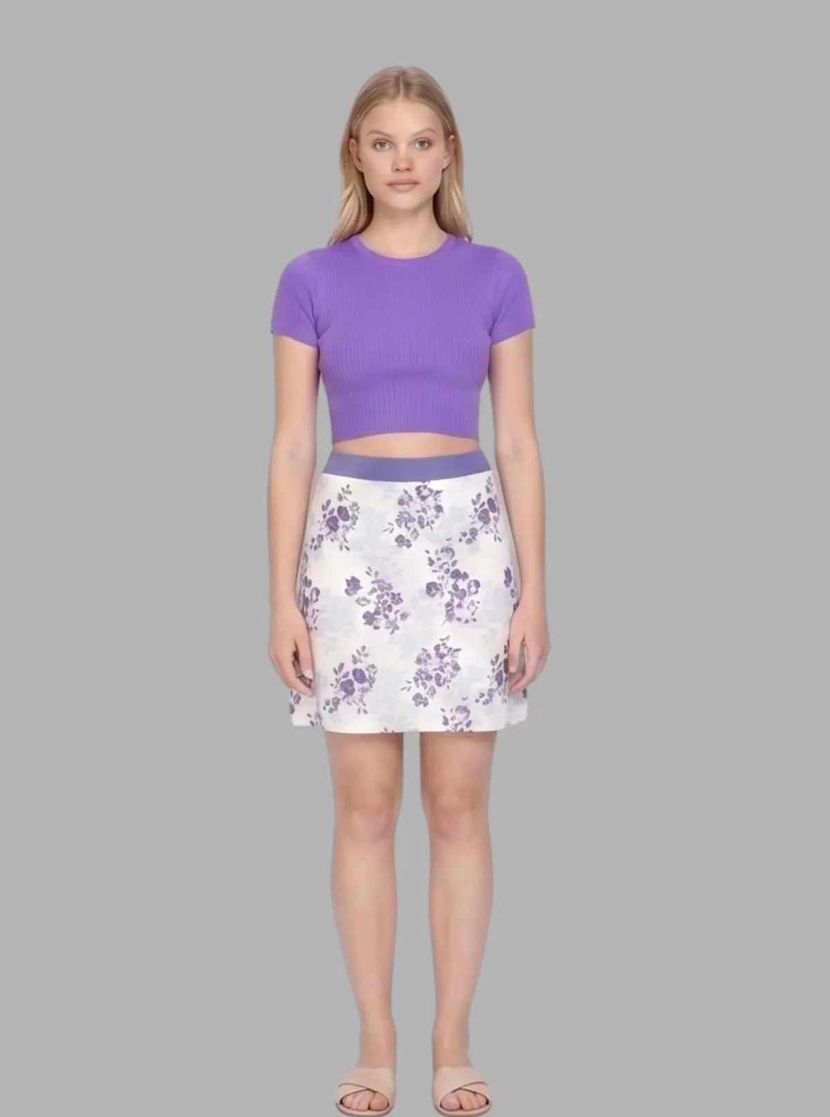 Women's Purple Floral Print Cotton Jersey Skirt – Elegant & Breezy