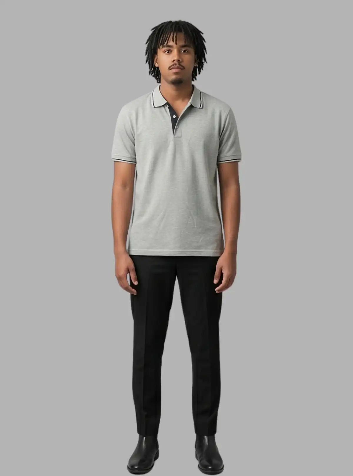 Boer and Fitch Essential Grey Melange Polo with Tipping | 100% Cotton Pique