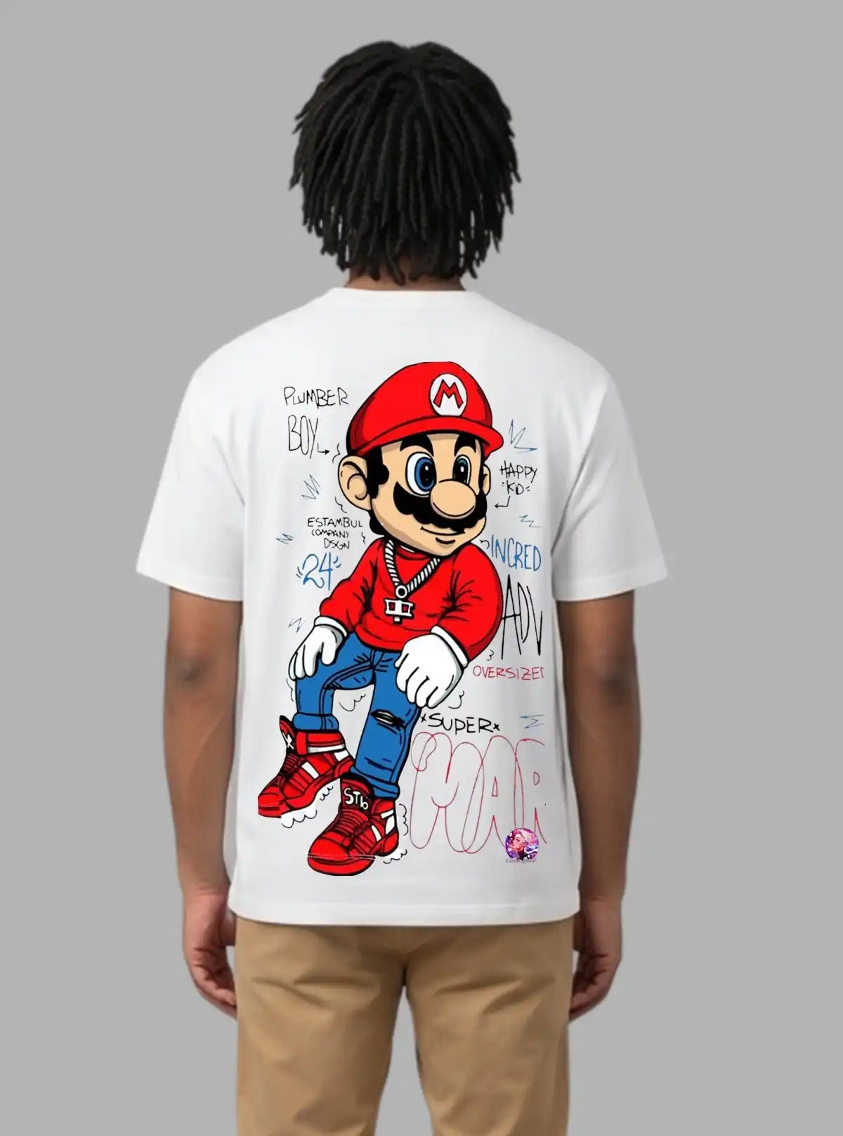 Boer and Fitch Men's White Mario Printed Cotton T-Shirt | Graphic Regular Fit Tee