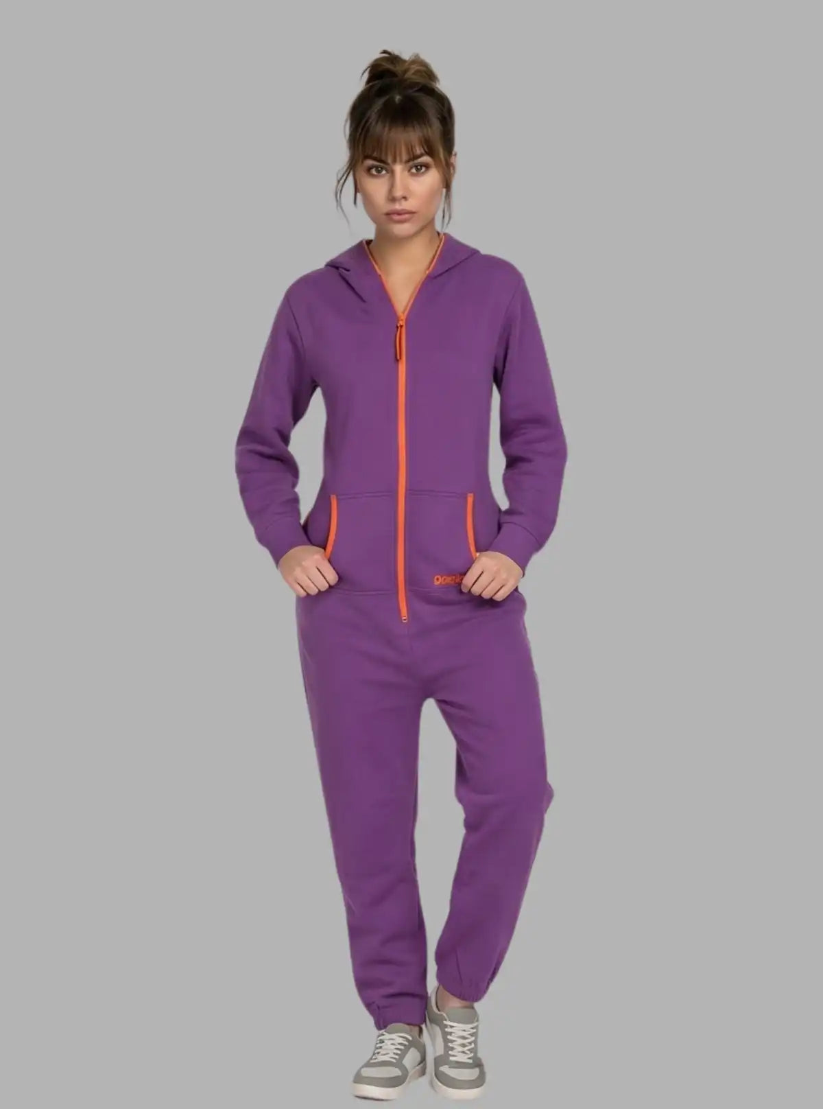 Women’s Purple Hooded Jumpsuit in Organic Cotton & Recycled Poly Blend
