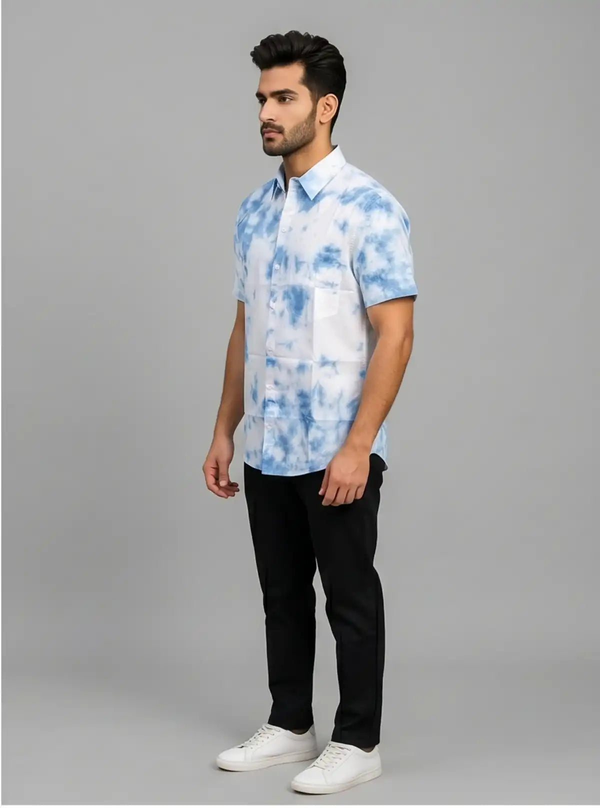 Men’s Sky Blue Tie & Dye Half Sleeve Shirt – Trendy & Comfortable | Boer & Fitch