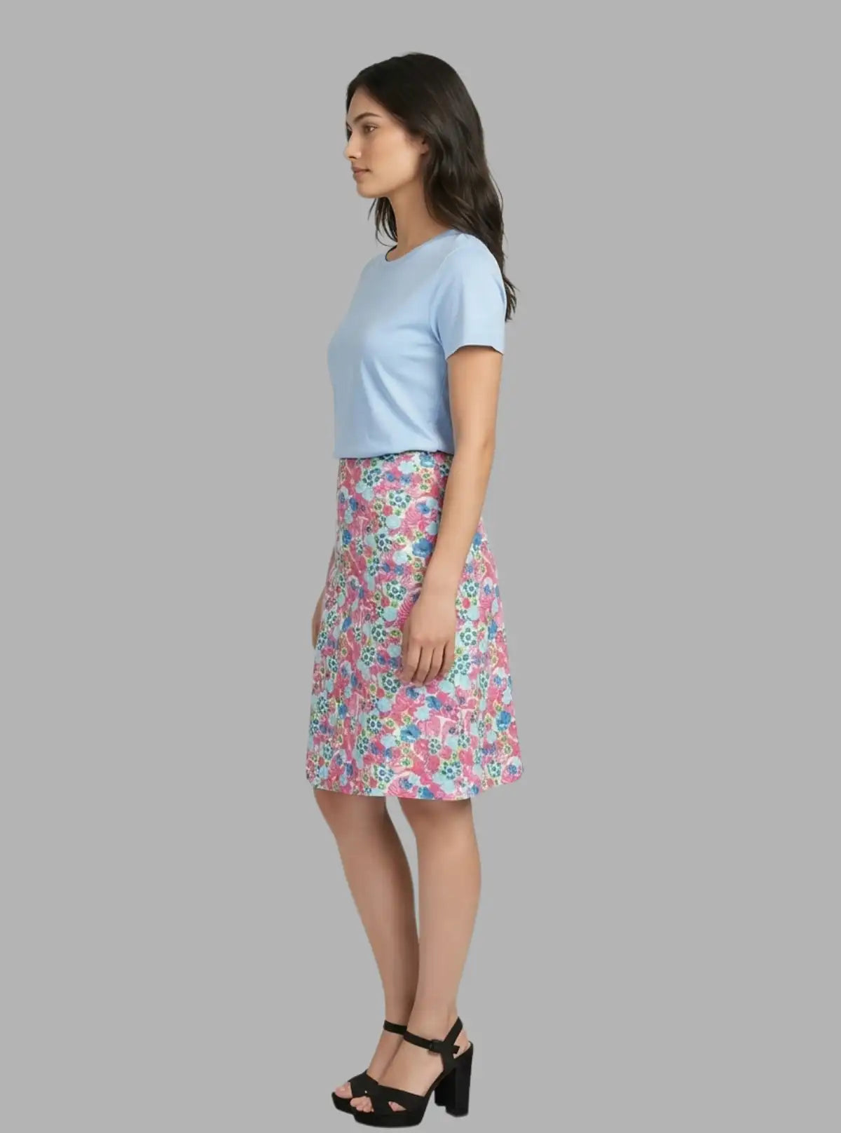Women's Multi-Color Floral Cotton Jersey Skirt – Vibrant & Comfy