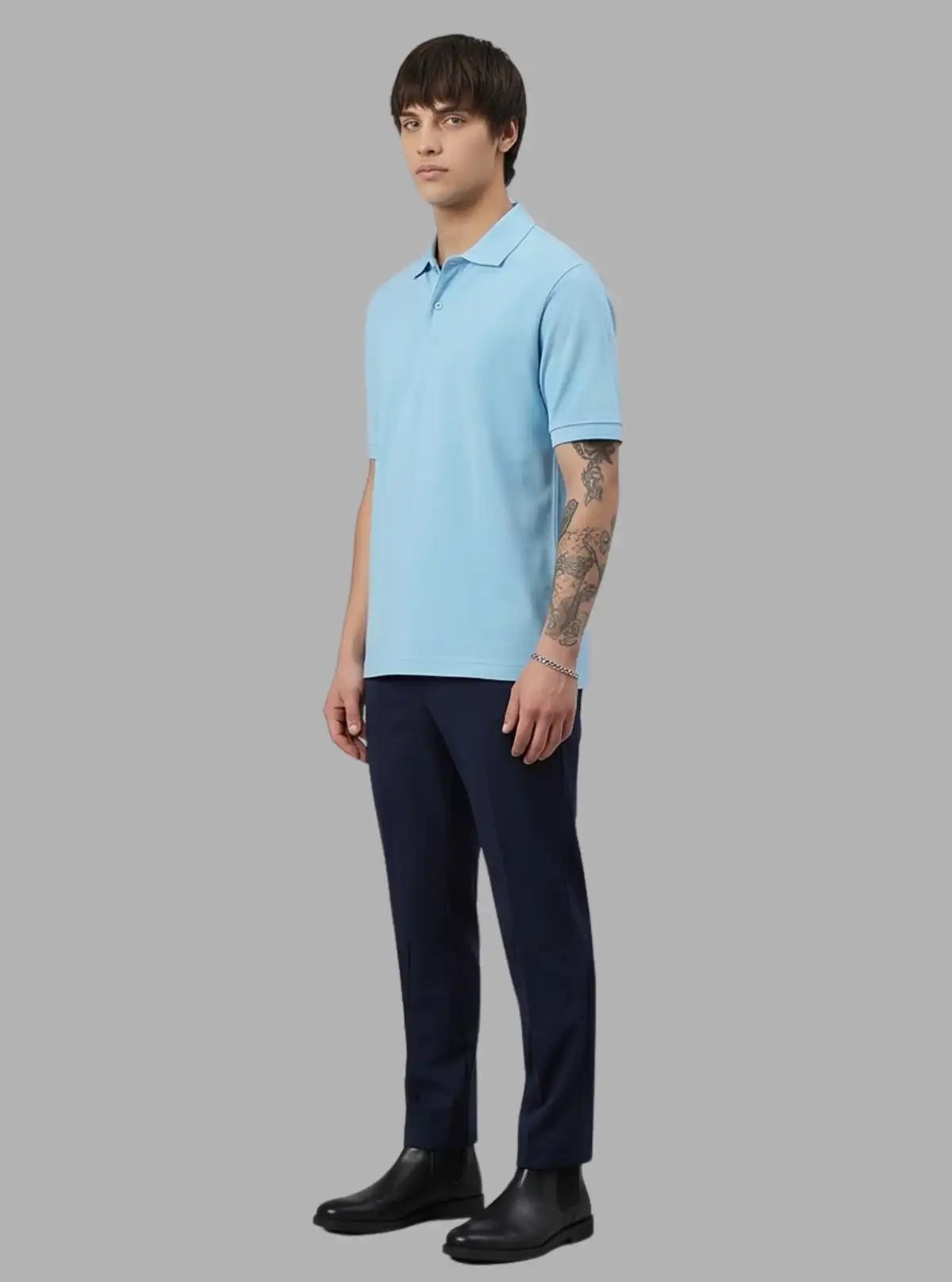 Men’s Sky Blue Polo T-Shirt with Collar & Cuff | 100% Cotton Piqué Knit | Boer & Fitch