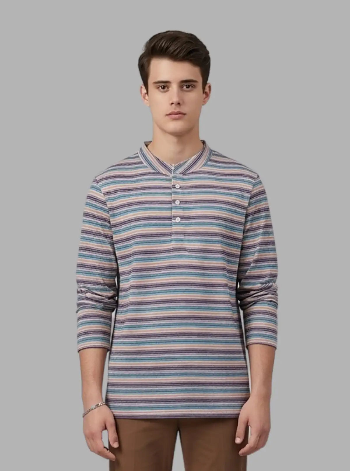 Boer and Fitch Men’s Multicolor Striped Full Sleeve Cotton T-Shirt