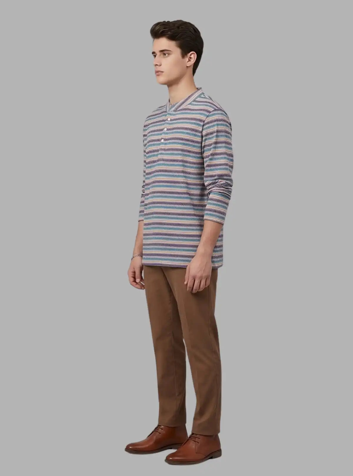 Boer and Fitch Men’s Multicolor Striped Full Sleeve Cotton T-Shirt