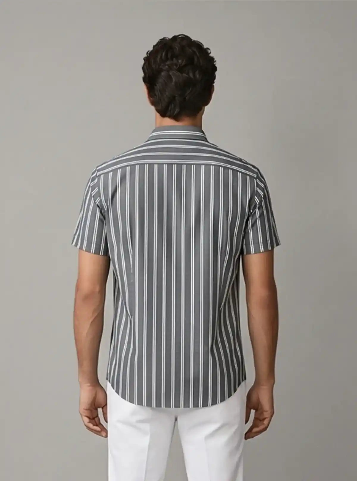 Men’s Green Vertical Striped Printed Poly Shirt – Trendy Slim Fit Casual by Boer & Fitch