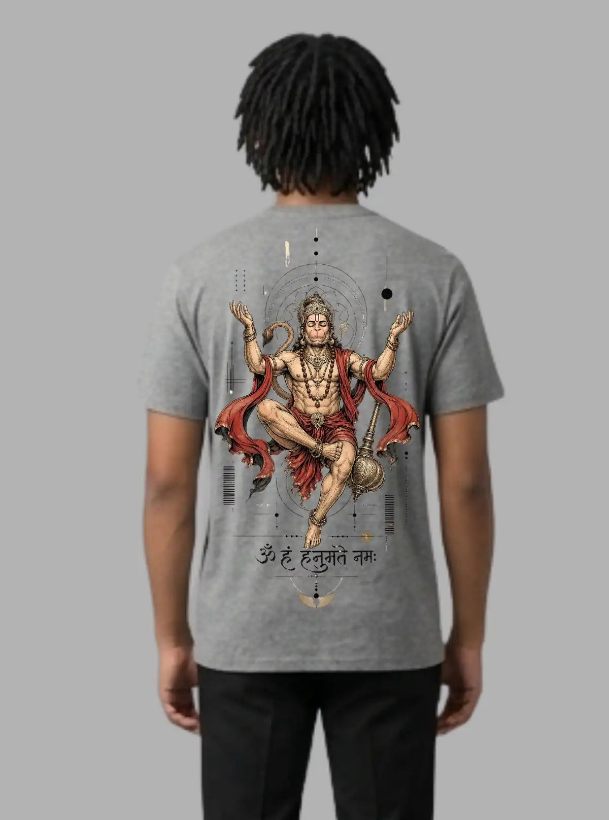 Boer and Fitch Men's Grey Melange Hanuman Printed Cotton T-Shirt | Graphic Crew Neck