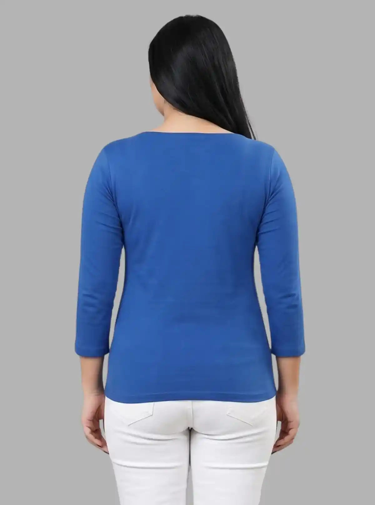 Women's Royal Blue Long Sleeve Top – Soft Cotton Stretch Basics