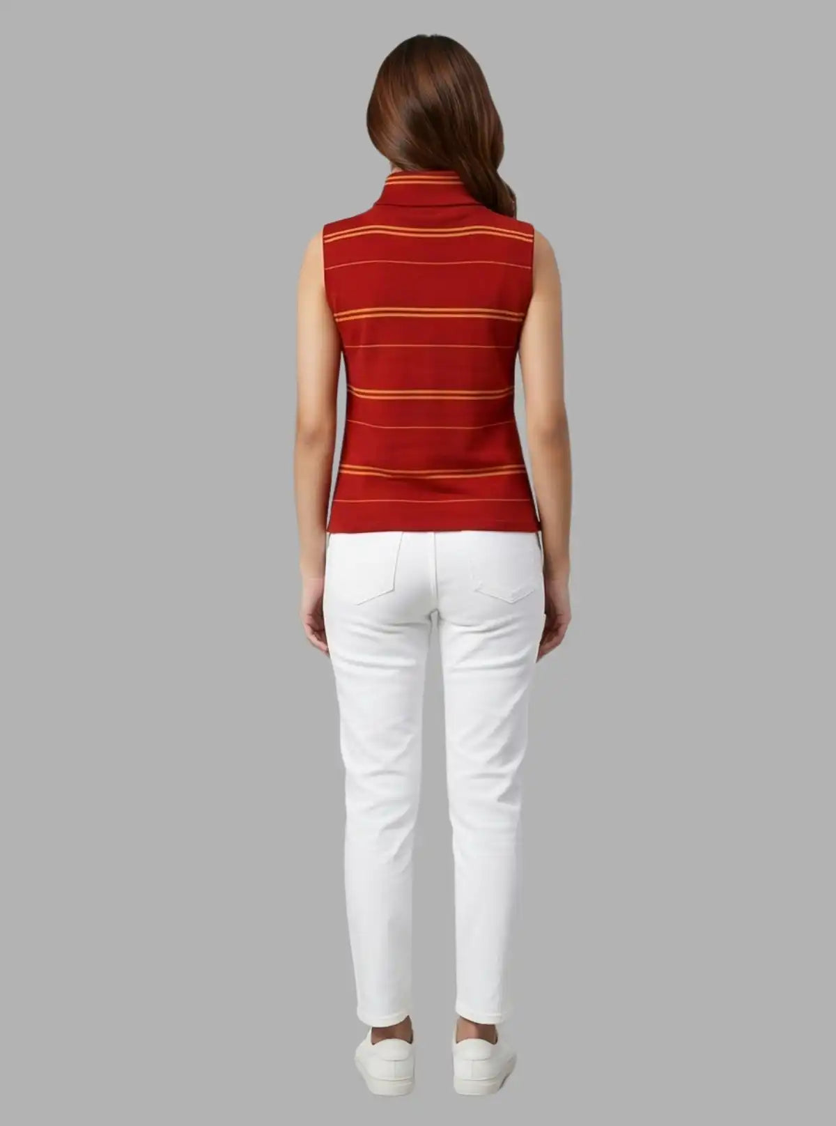 Women’s Red Roll-On Neck Sleeveless Top – Stylish & Comfortable | Boer & Fitch