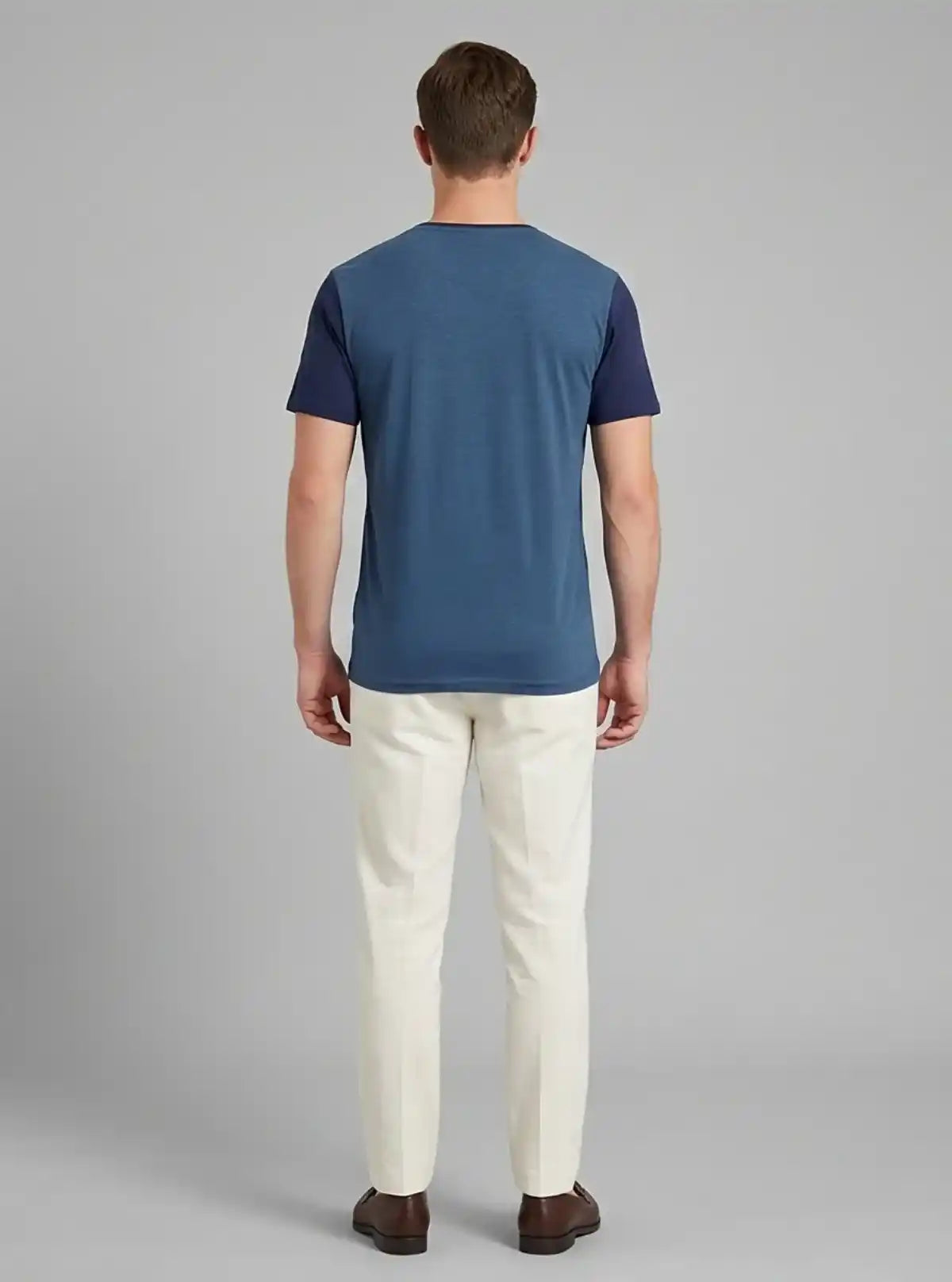 Men’s Navy Contrast Sleeve T-Shirt with Patch Pocket – Smart Casual Wear