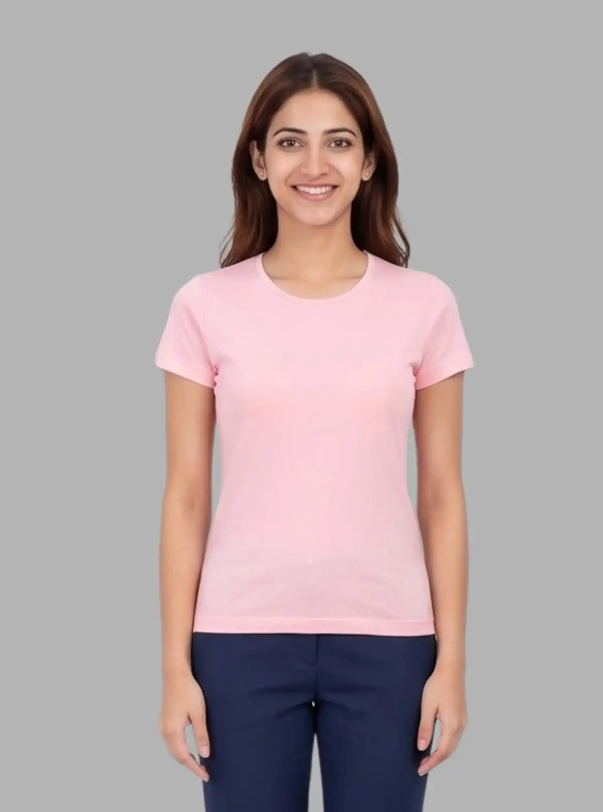 Women's Pink Solid Crew Neck Cotton Slub Jersey Short Sleeve T-Shirt by Boer and Fitch
