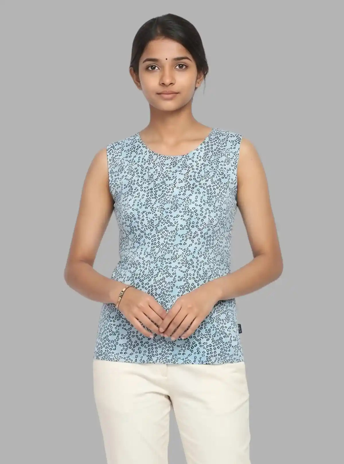 Women’s Blue Textured Sleeveless Top – Stylish & Comfortable by Boer and Fitch
