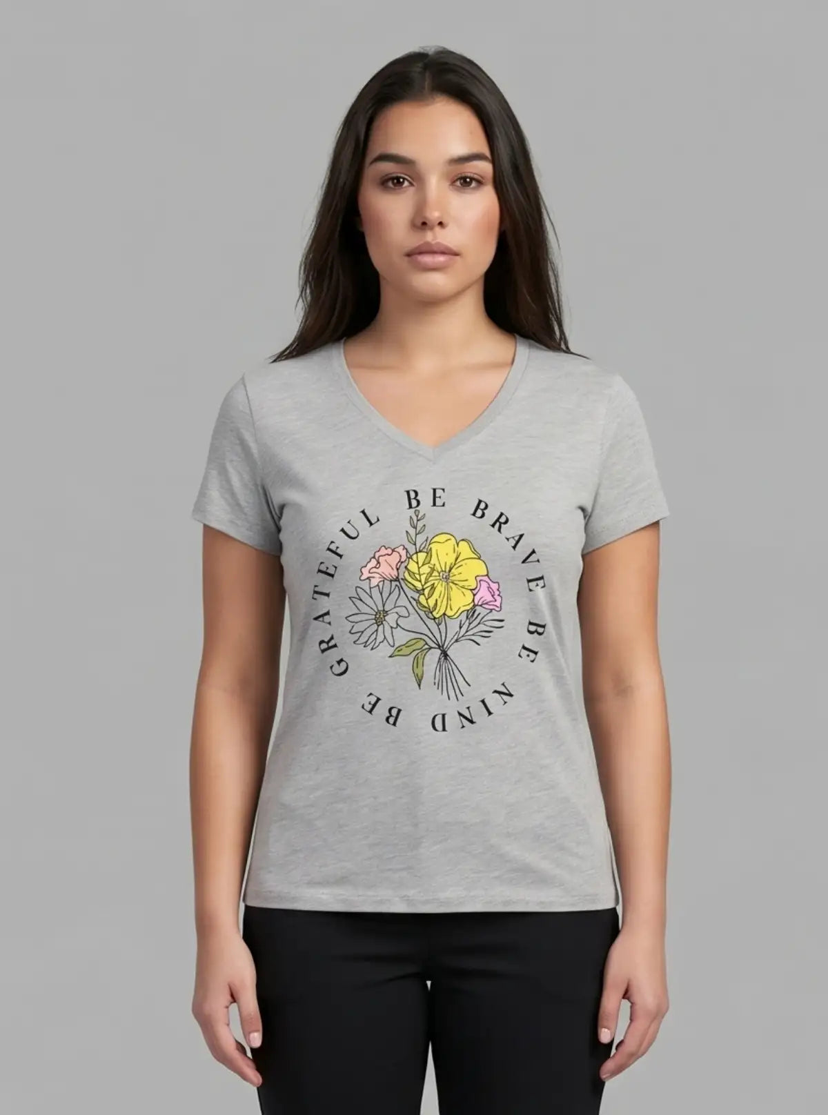 Women's Grey Melange Printed Cotton Jersey Short Sleeve T-Shirt by Boer and Fitch