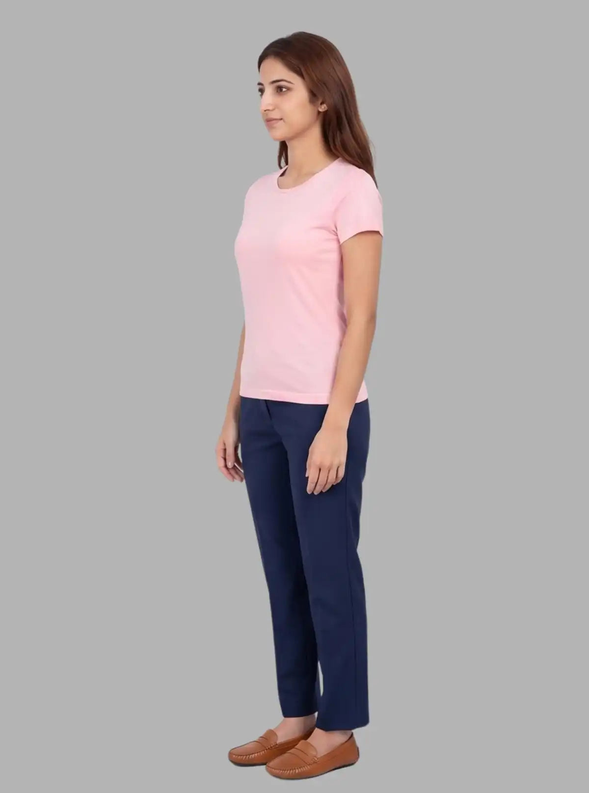 Women's Pink Solid Crew Neck Cotton Slub Jersey Short Sleeve T-Shirt by Boer and Fitch