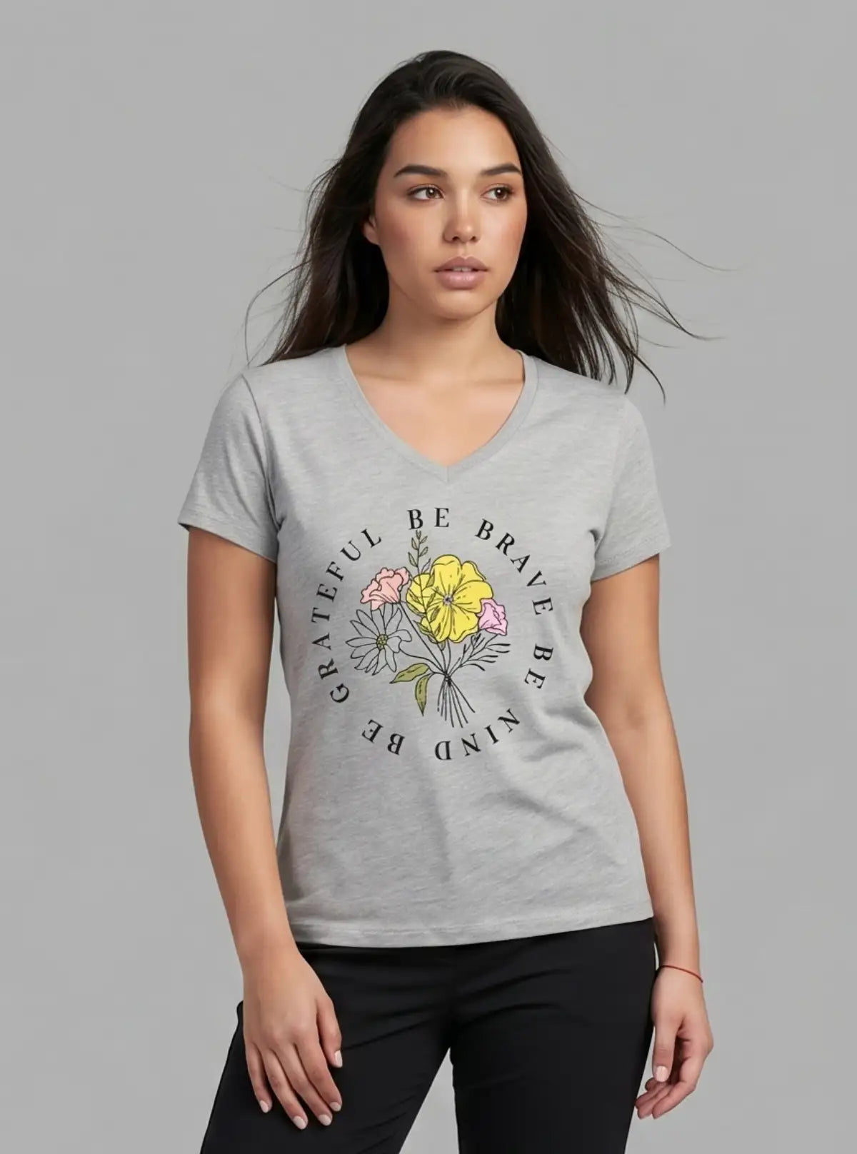 Women's Grey Melange Printed Cotton Jersey Short Sleeve T-Shirt by Boer and Fitch