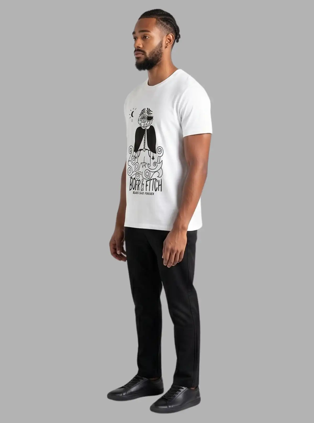 Men's White Crew Neck T-Shirt with Devil Print in 100% Cotton Jersey