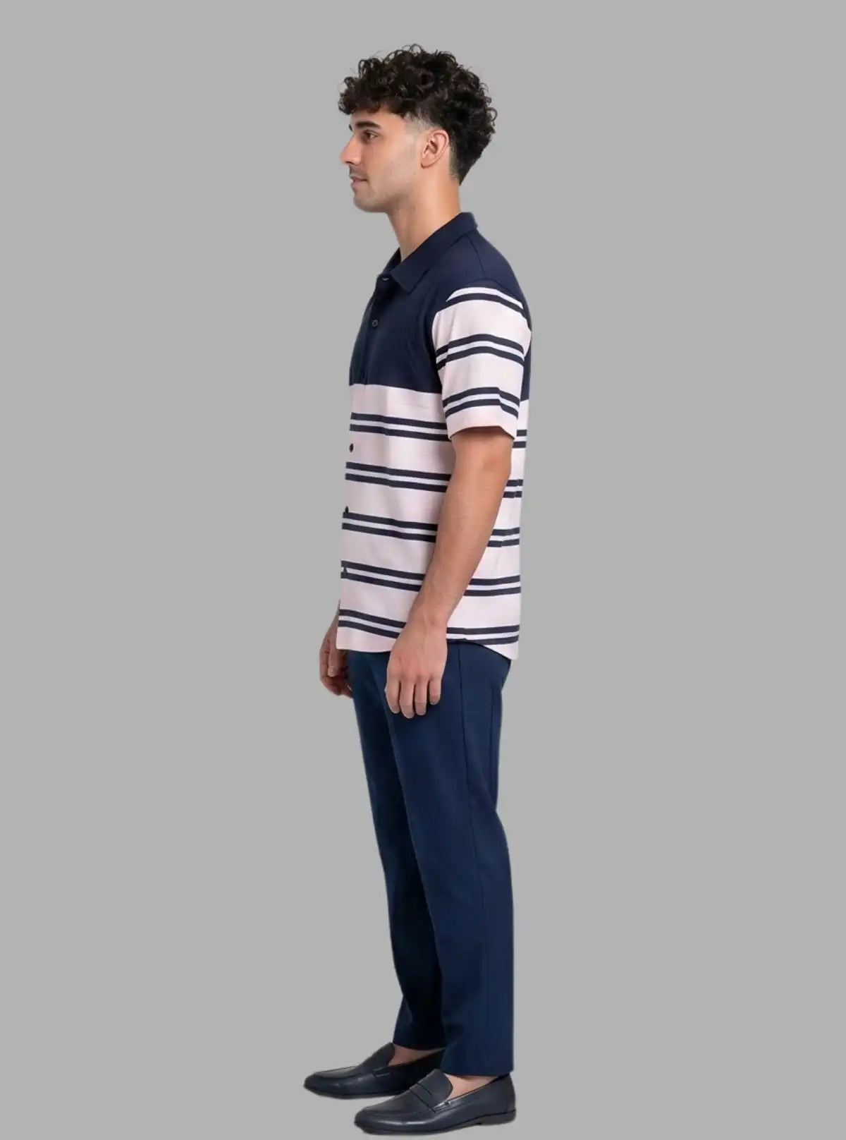 Pink & Navy Striped Polo T-Shirt for Men – Casual Style by Boer and Fitch