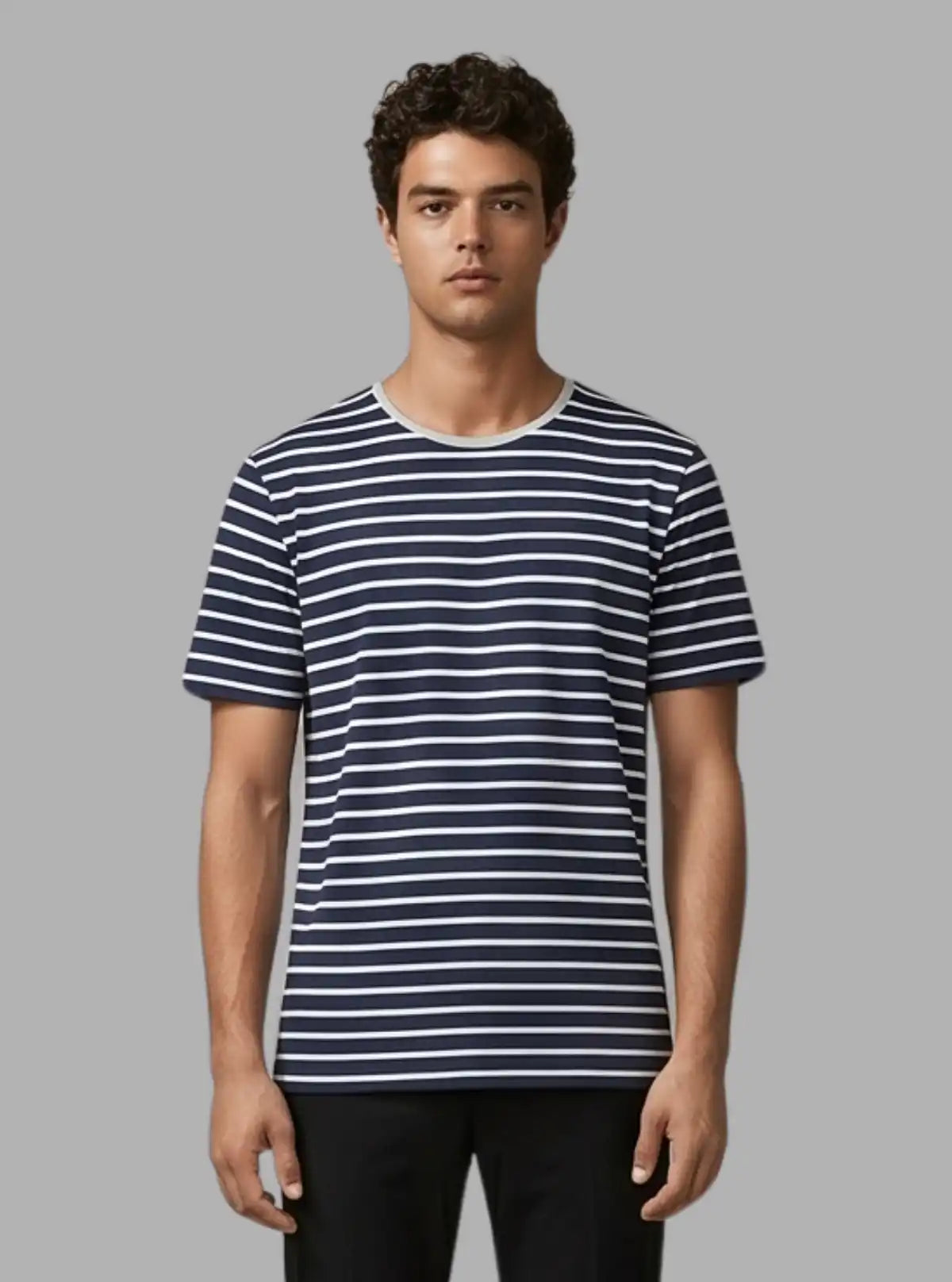 Men’s Navy Striped Crew Neck T-Shirt – Stylish & Comfortable | Boer & Fitch