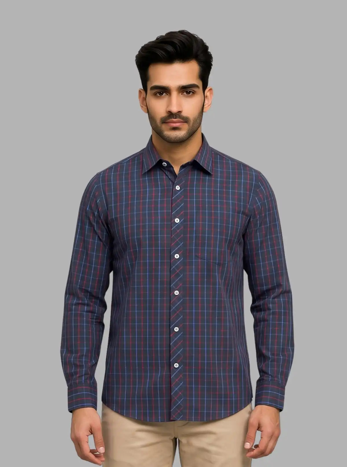 Grey Multi-Color Checked Slim Fit Full Sleeve Shirt for Men – Casual & Smart by Boer and Fitch