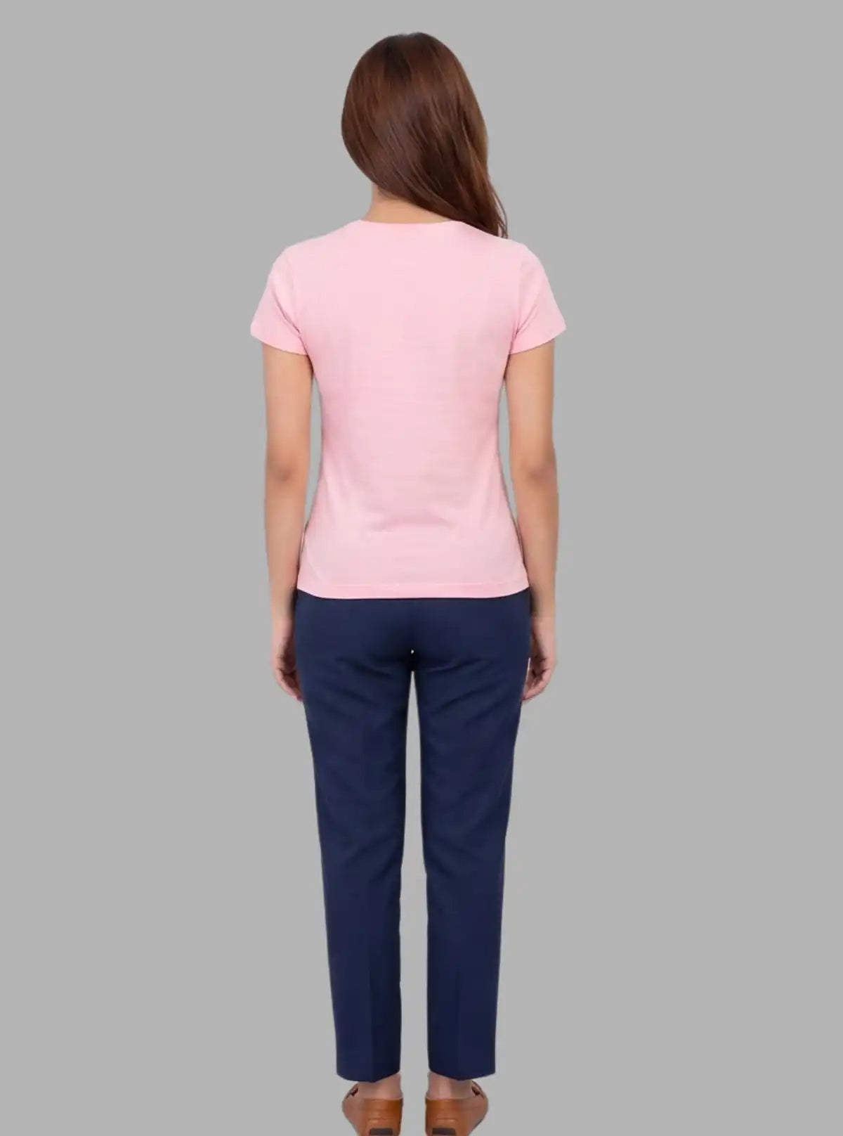 Women's Pink Solid Crew Neck Cotton Slub Jersey Short Sleeve T-Shirt by Boer and Fitch