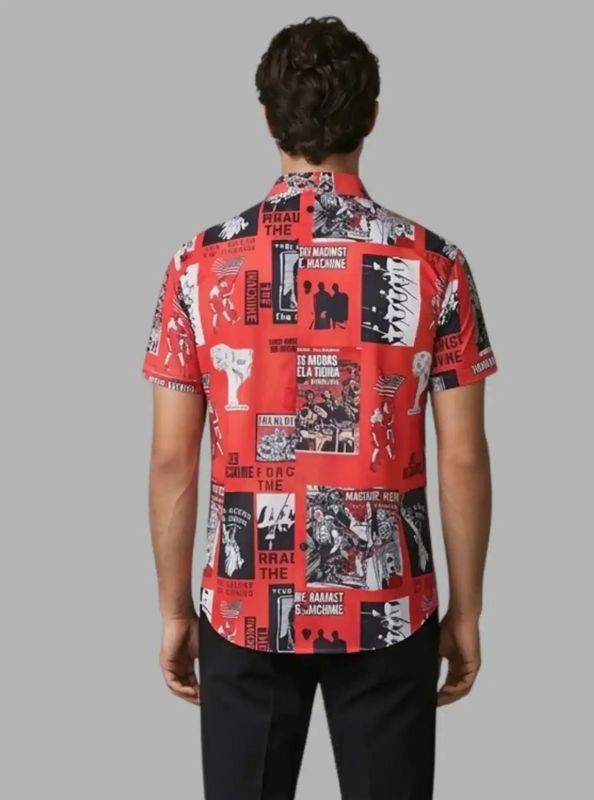 Men’s Red Photo Printed Poly Shirt – Bold & Artistic Casual Wear by Boer & Fitch