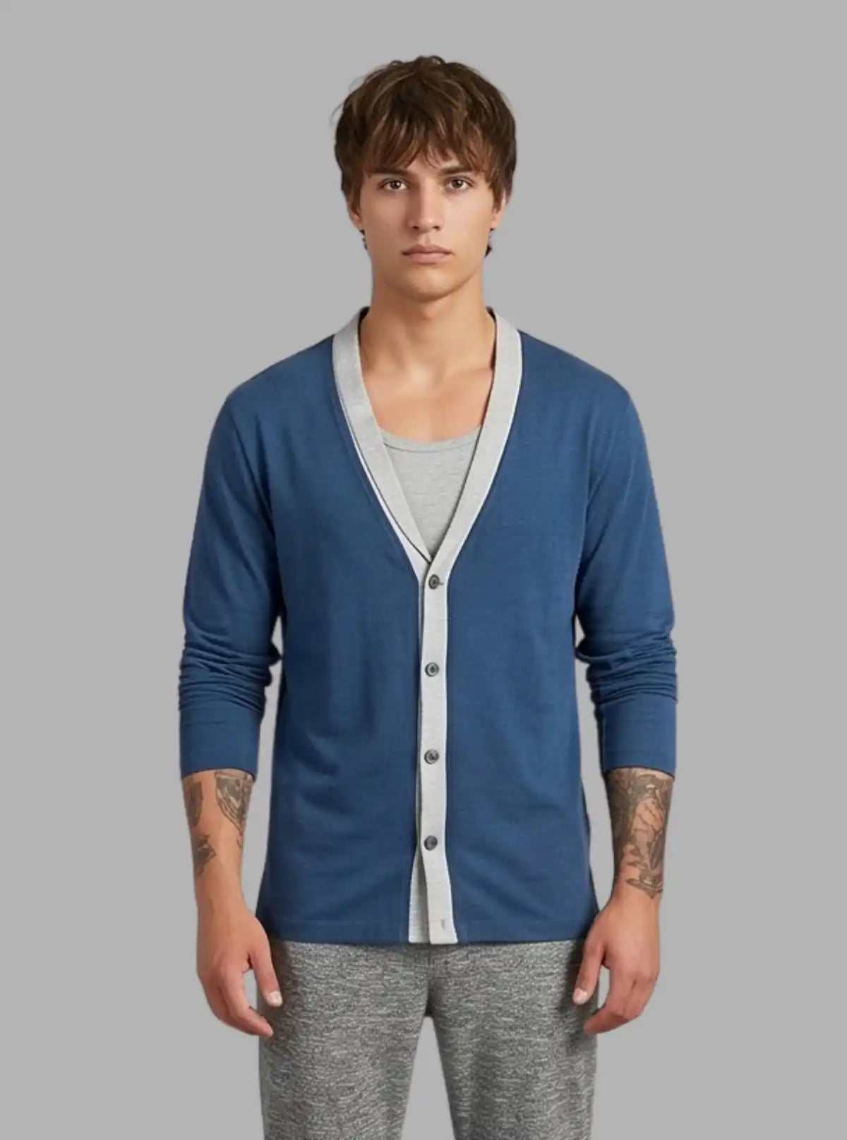 Blue Shawl Collar Cardigan with Inner Vest – Boer and Fitch
