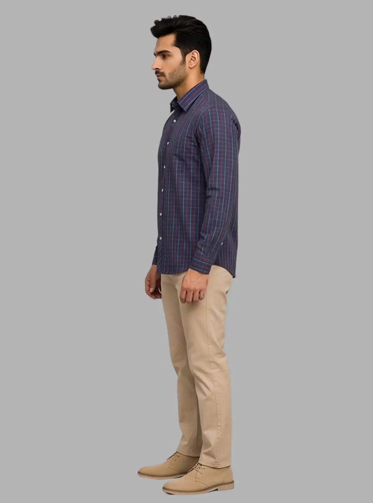 Grey Multi-Color Checked Slim Fit Full Sleeve Shirt for Men – Casual & Smart by Boer and Fitch