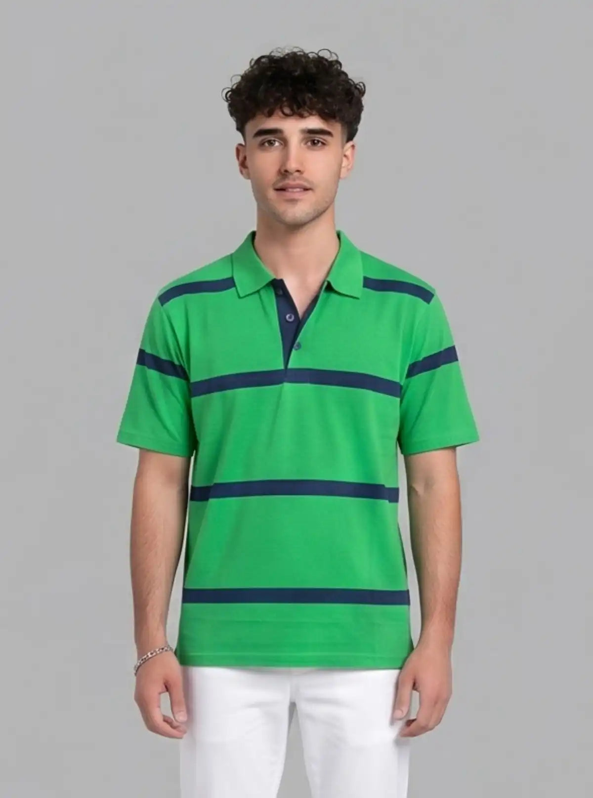 Parrot Green Striped Polo T-Shirt for Men – Stylish Casual by Boer and Fitch