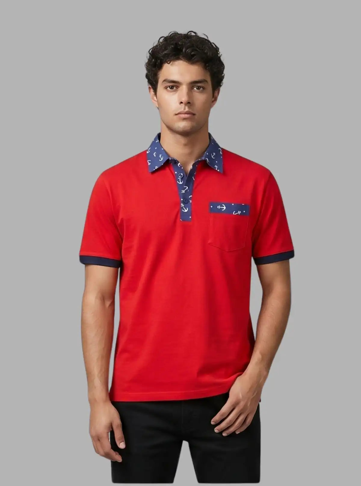 Red Anchor Print Collar Polo T-Shirt for Men – Boer and Fitch