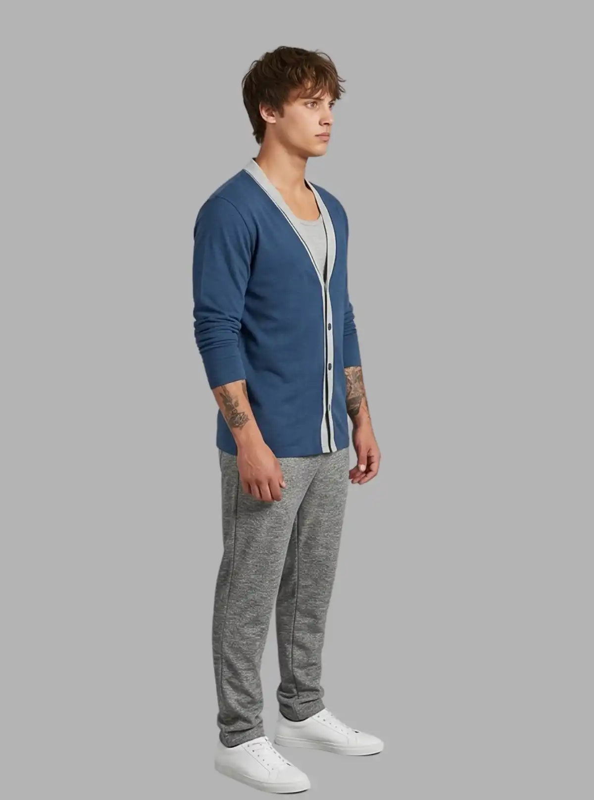 Blue Shawl Collar Cardigan with Inner Vest – Boer and Fitch