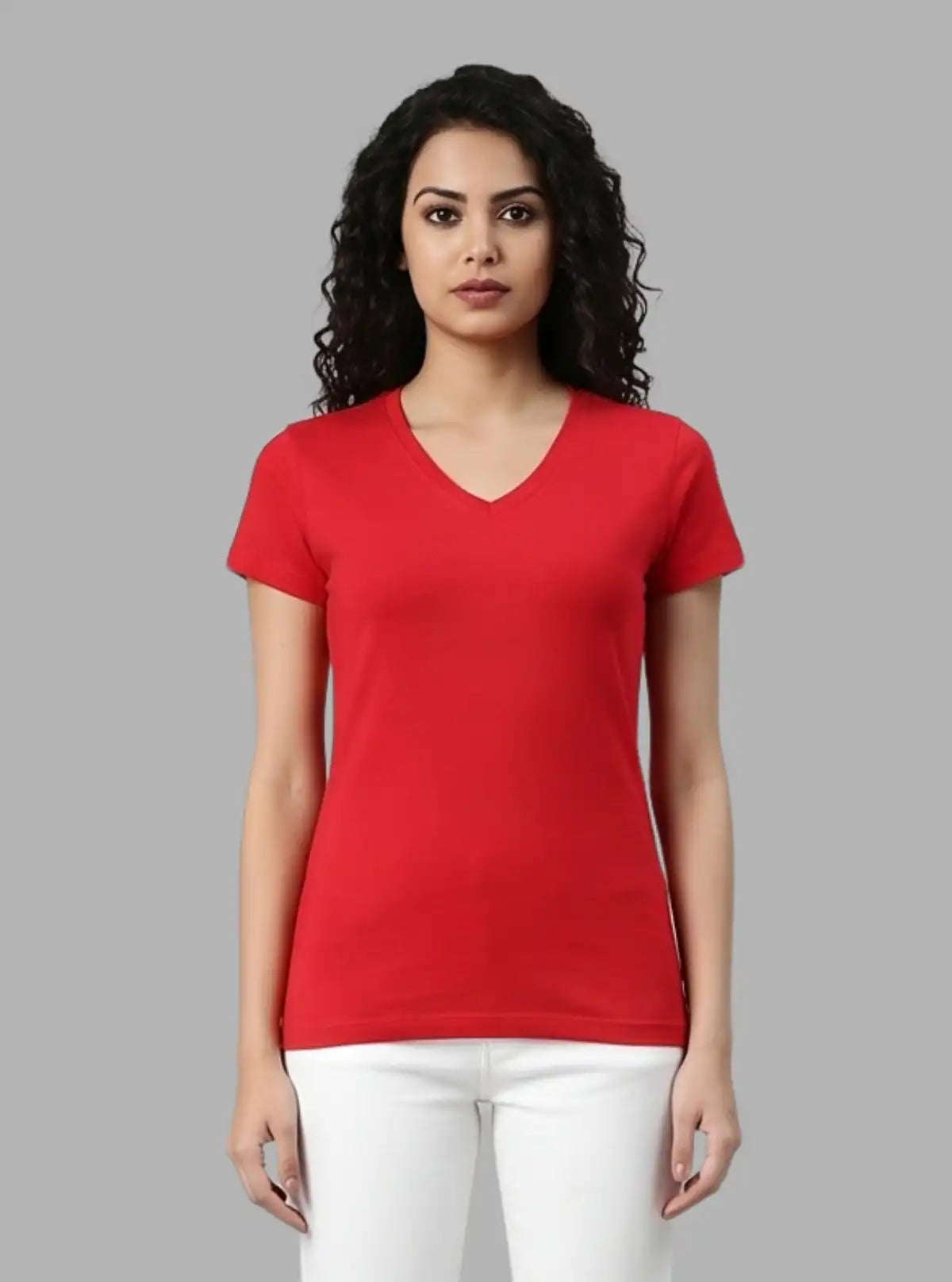 Women’s Red V Neck Short Sleeve Cotton Jersey T-Shirt by Boer and Fitch