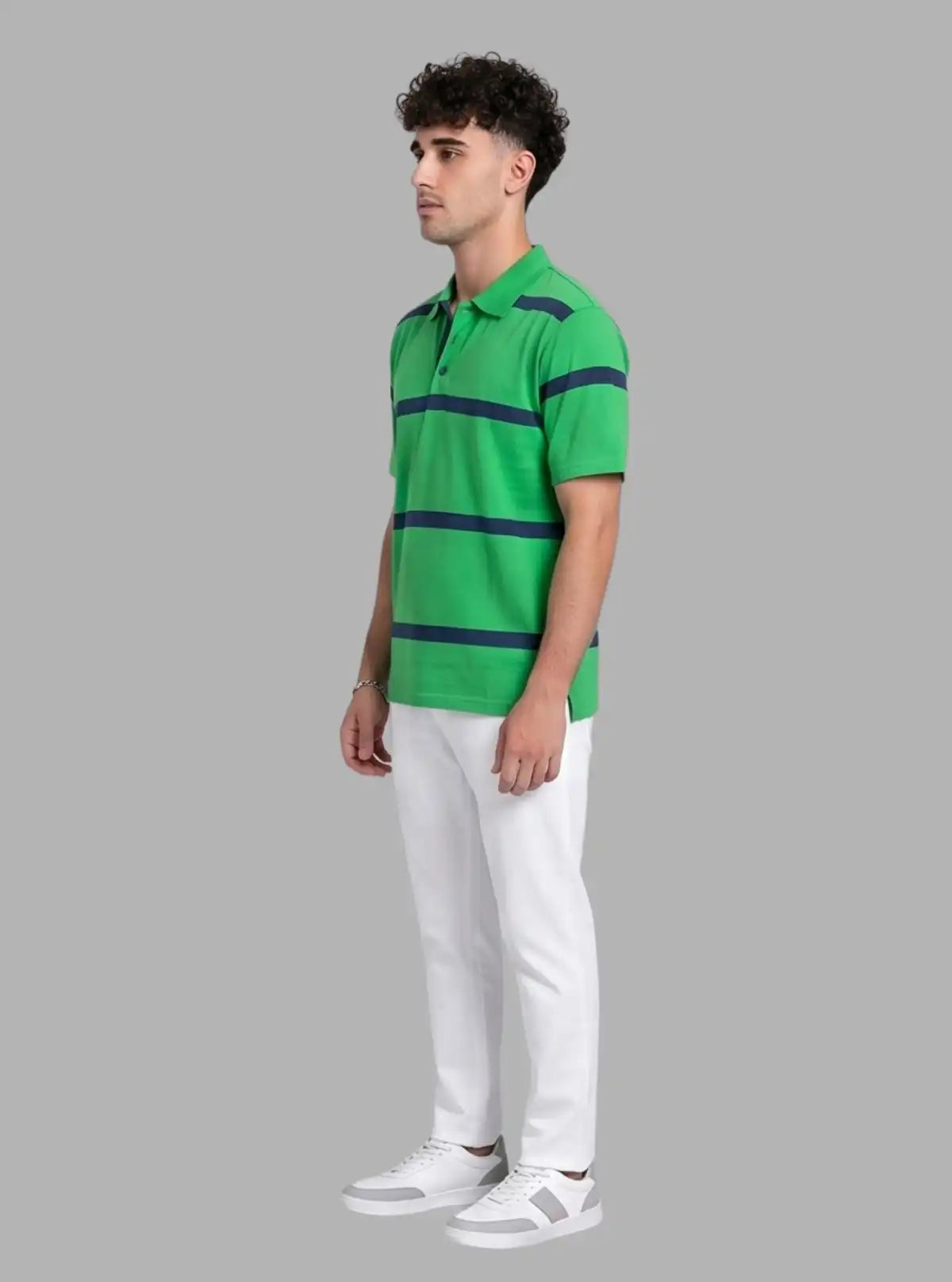 Parrot Green Striped Polo T-Shirt for Men – Stylish Casual by Boer and Fitch