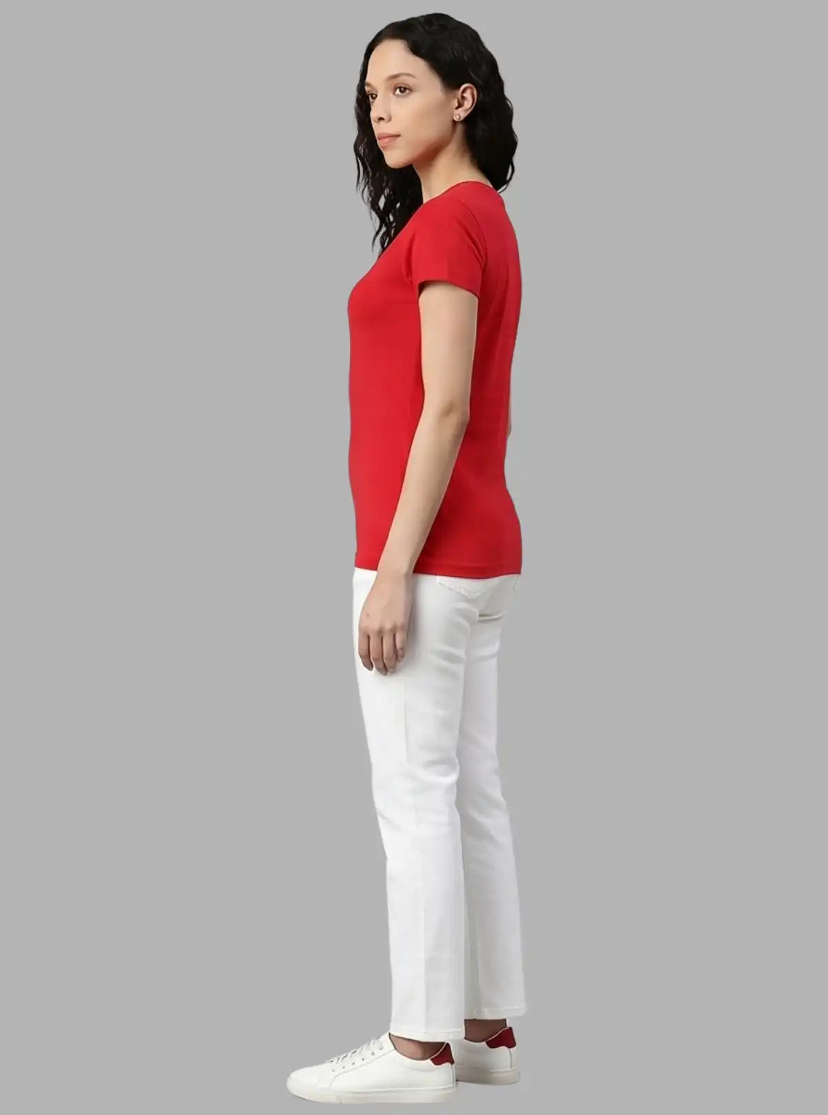 Women’s Red V Neck Short Sleeve Cotton Jersey T-Shirt by Boer and Fitch