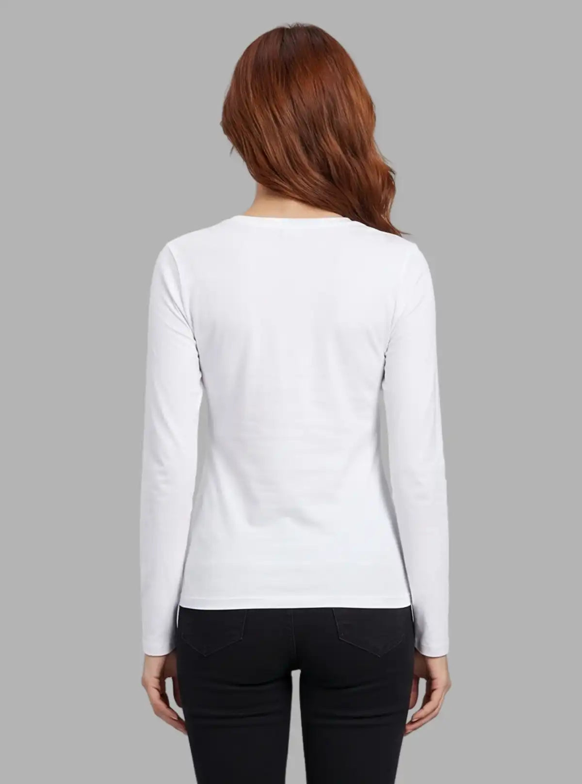 Women's White Crew Neck Printed Long Sleeve Cotton Jersey T-Shirt by Boer and Fitch