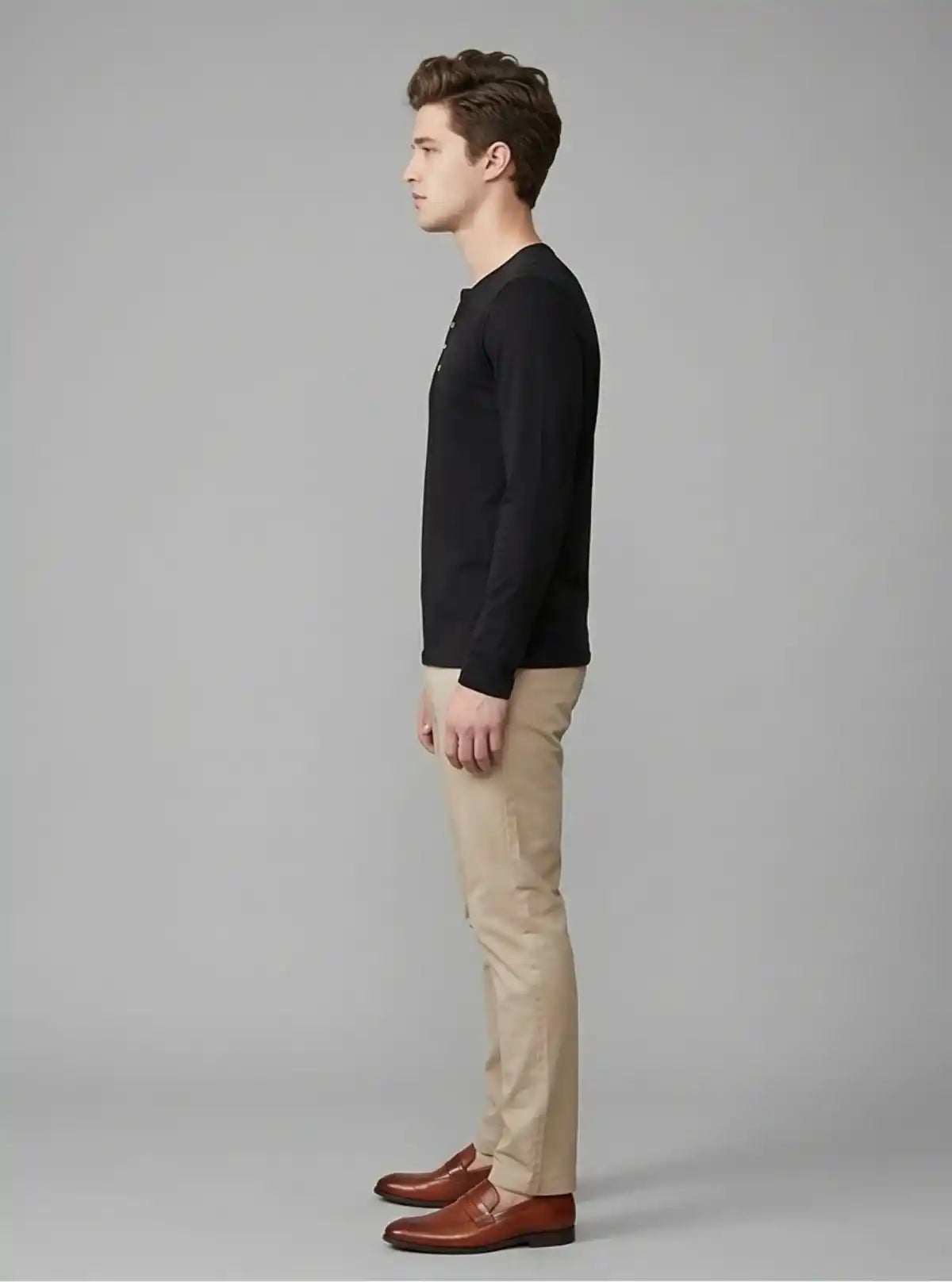Men’s Black Waffle Knit Henley T-Shirt – Classic, Textured Comfort