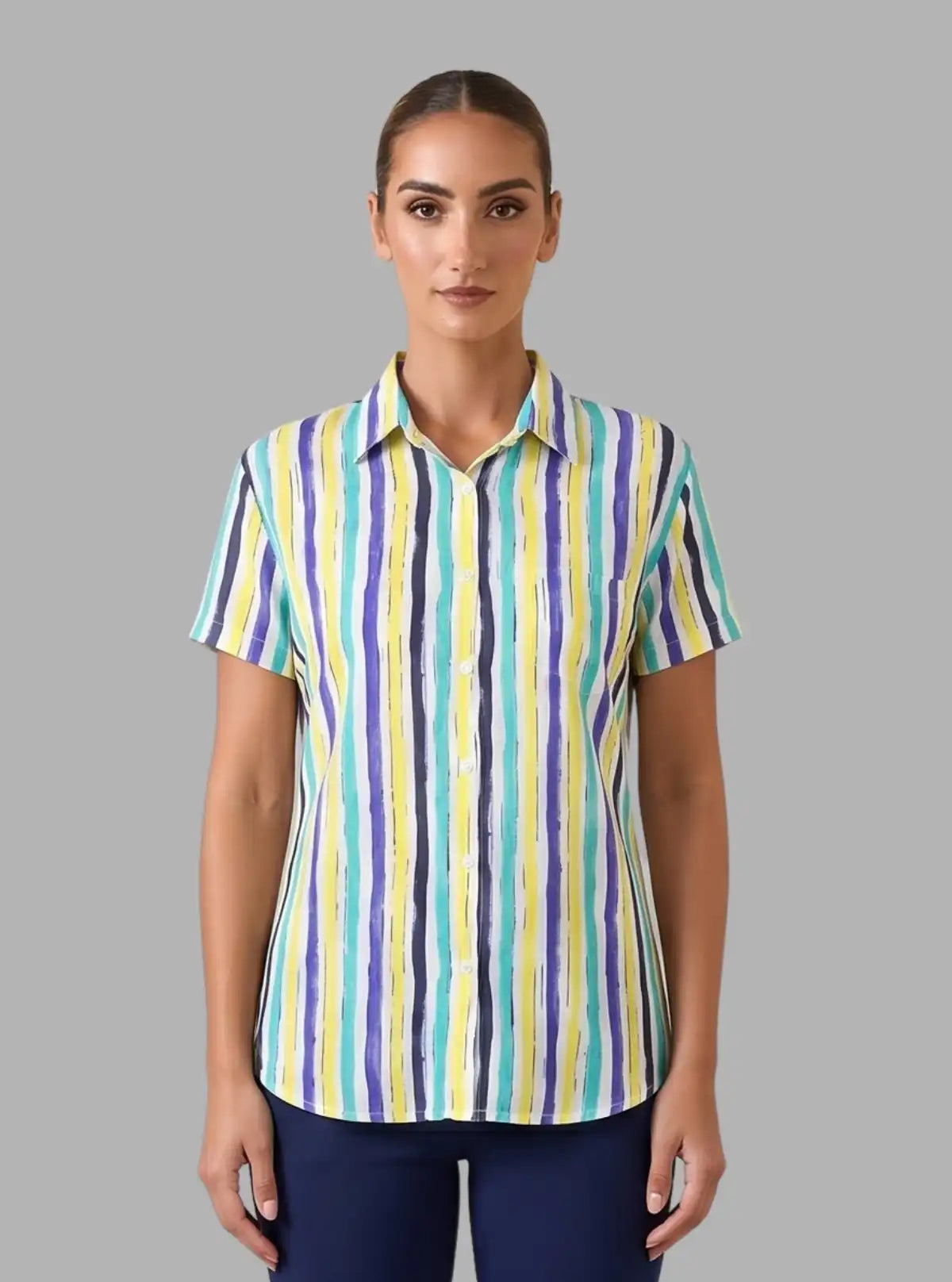 Women's Yellow Vertical Stripe Short Sleeve Shirt – Boer and Fitch
