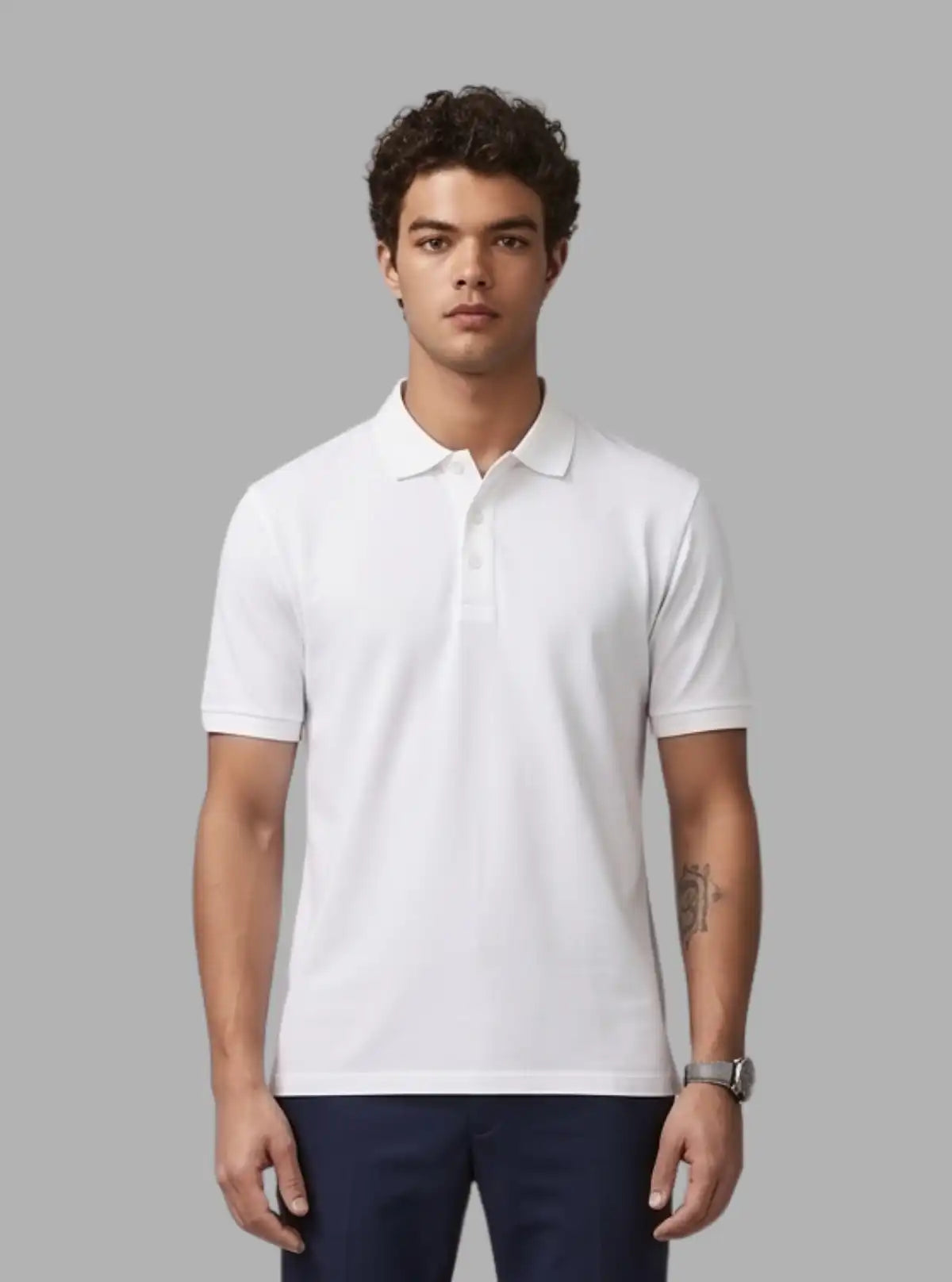 Men’s White Pique Polo T-Shirt – Classic Fit, Breathable Cotton Elegance