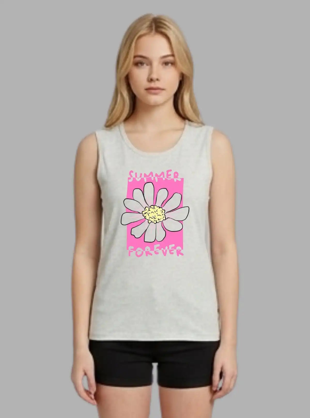 Women’s Grey Printed Sleeveless Top – Casual & Stylish | Boer & Fitch