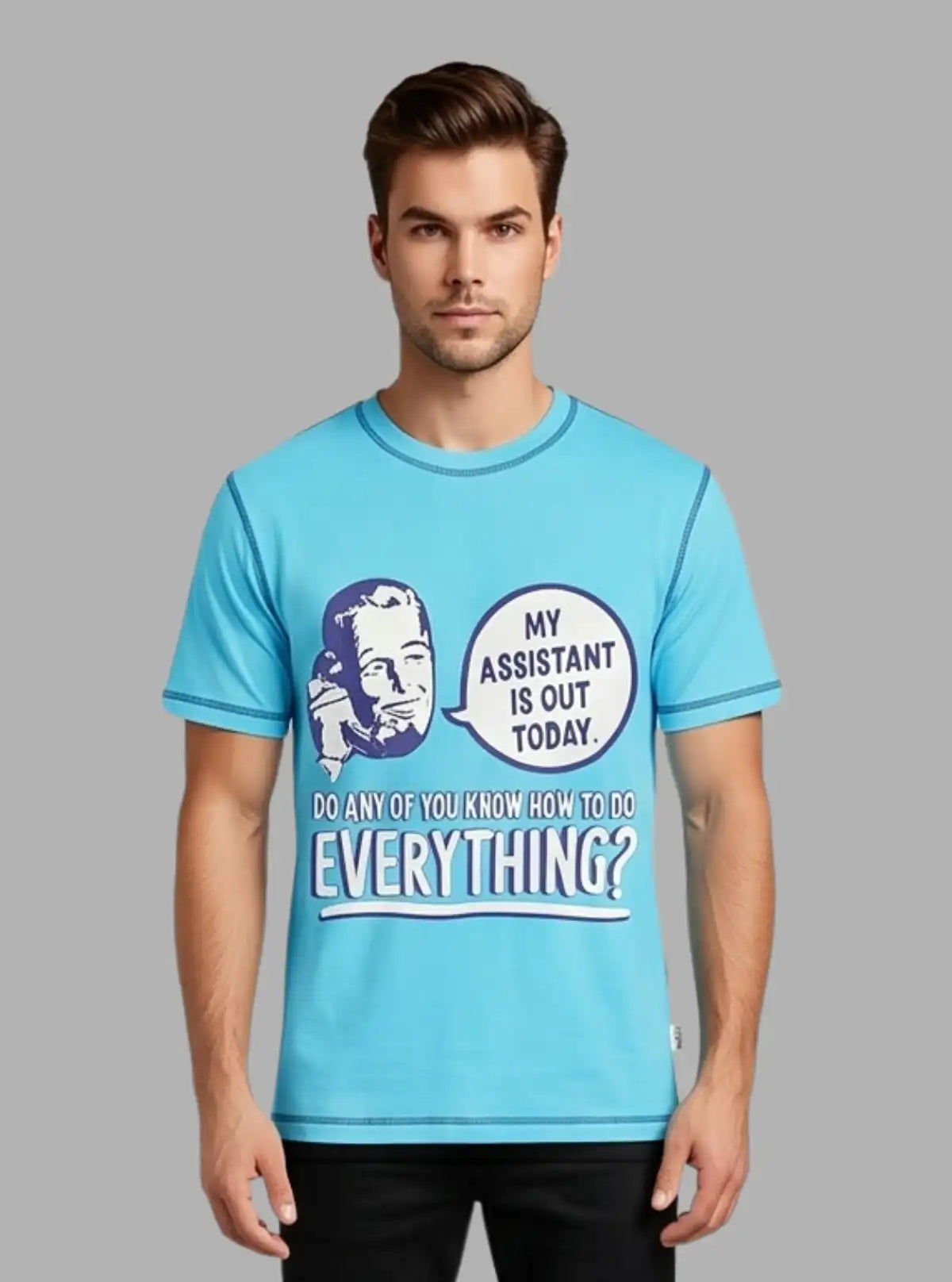 Light Blue Graphic Print T-Shirt for Men – Casual Wear by Boer and Fitch