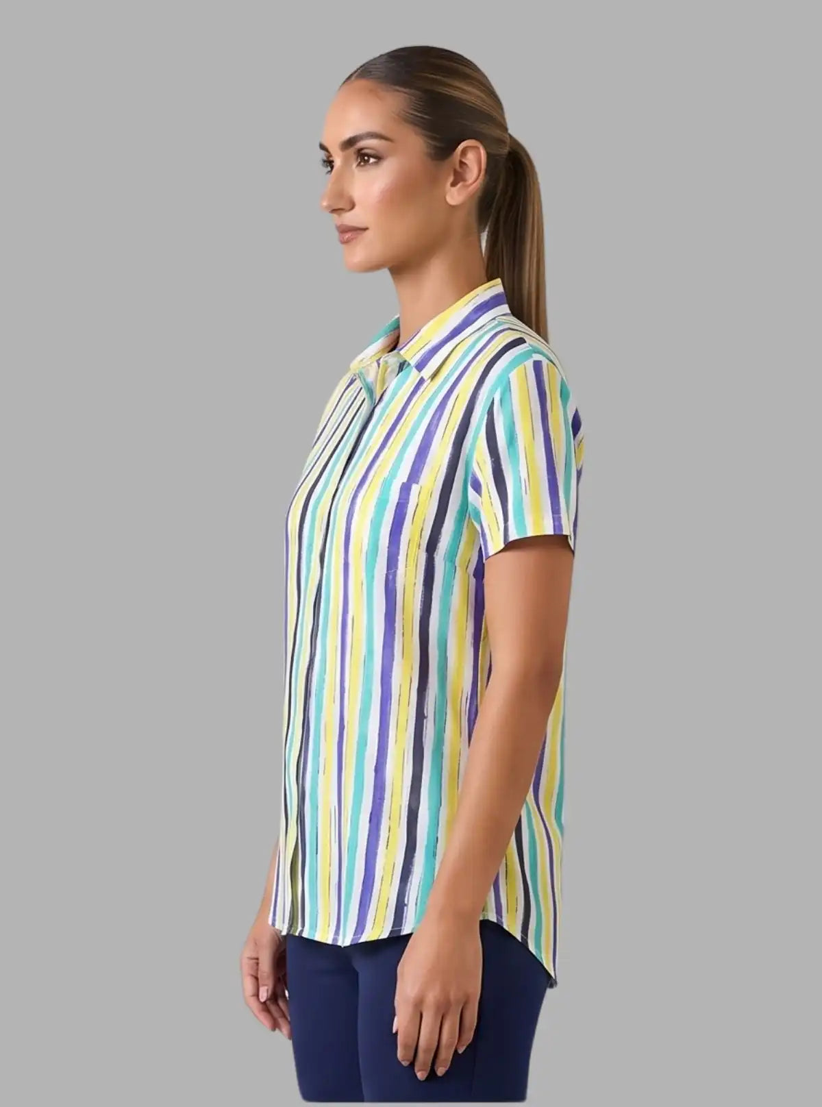 Women's Yellow Vertical Stripe Short Sleeve Shirt – Boer and Fitch