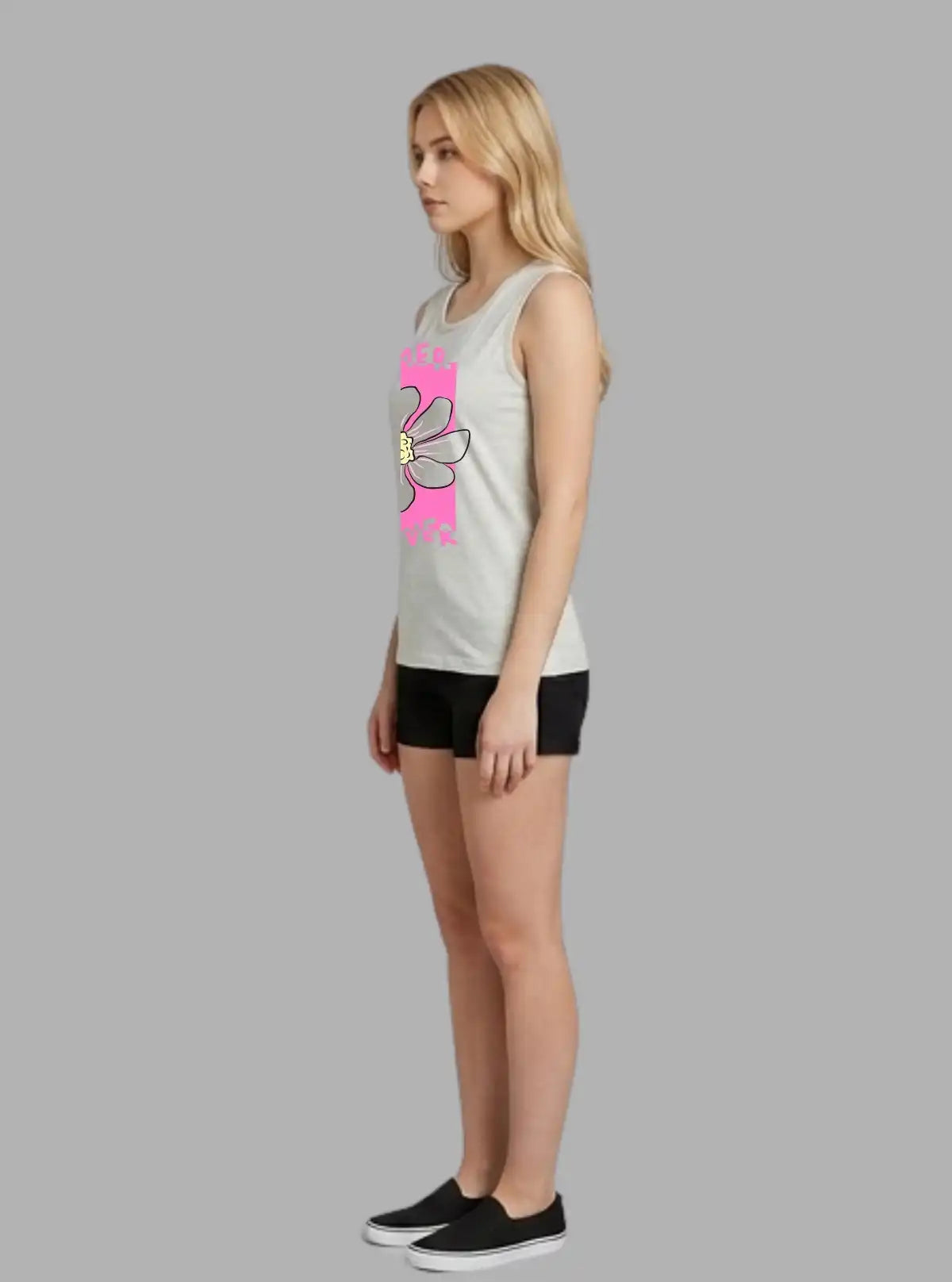 Women’s Grey Printed Sleeveless Top – Casual & Stylish | Boer & Fitch