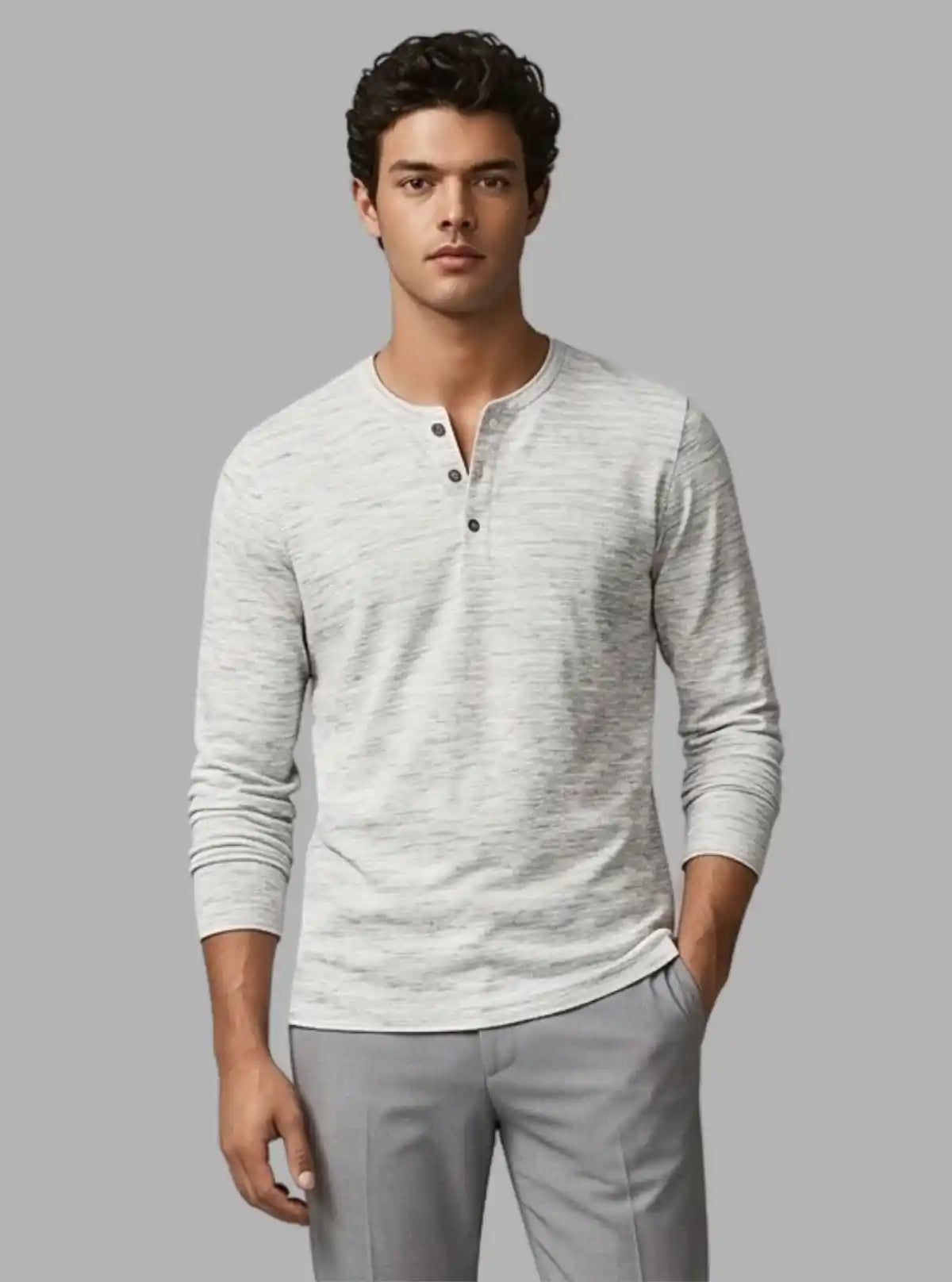 Men’s White Slub Henley T-Shirt – Classic Comfort Meets Modern Style