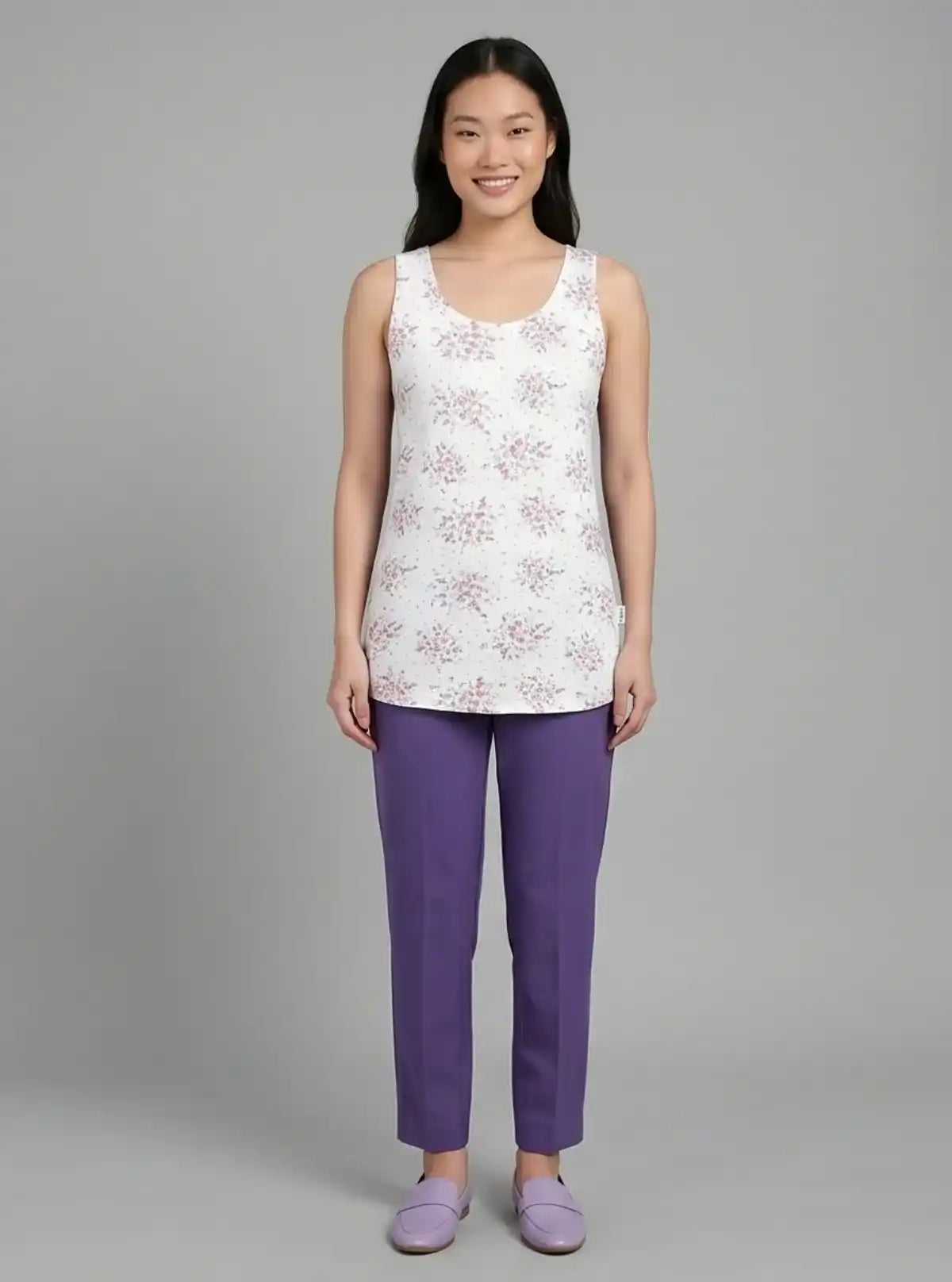 Women’s Sleeveless Purple Artistic Print Top – Boer and Fitch