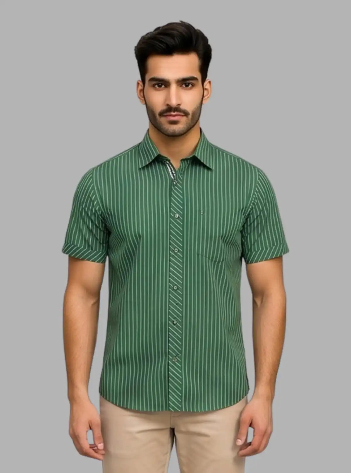 Green Micro Checked Half Sleeve Shirt for Men – Casual Style by Boer and Fitch